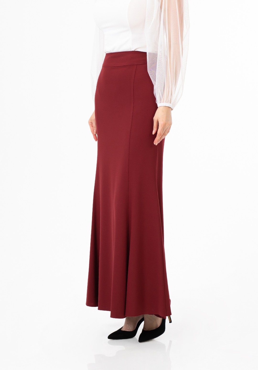 Mermaid-Style Maxi Skirt - BURGUNDY