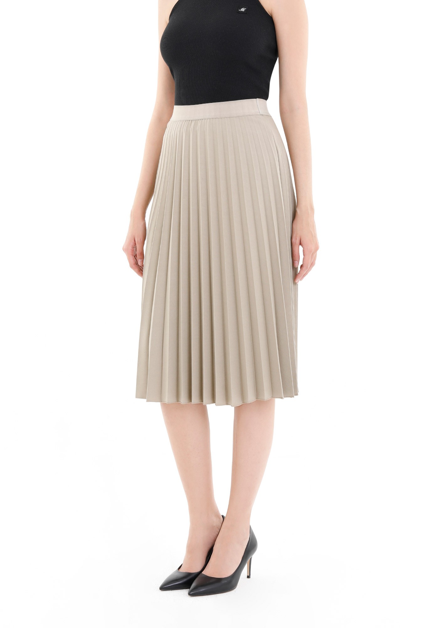 Knee-Length Pleated Skirt with Elastic Waistband
