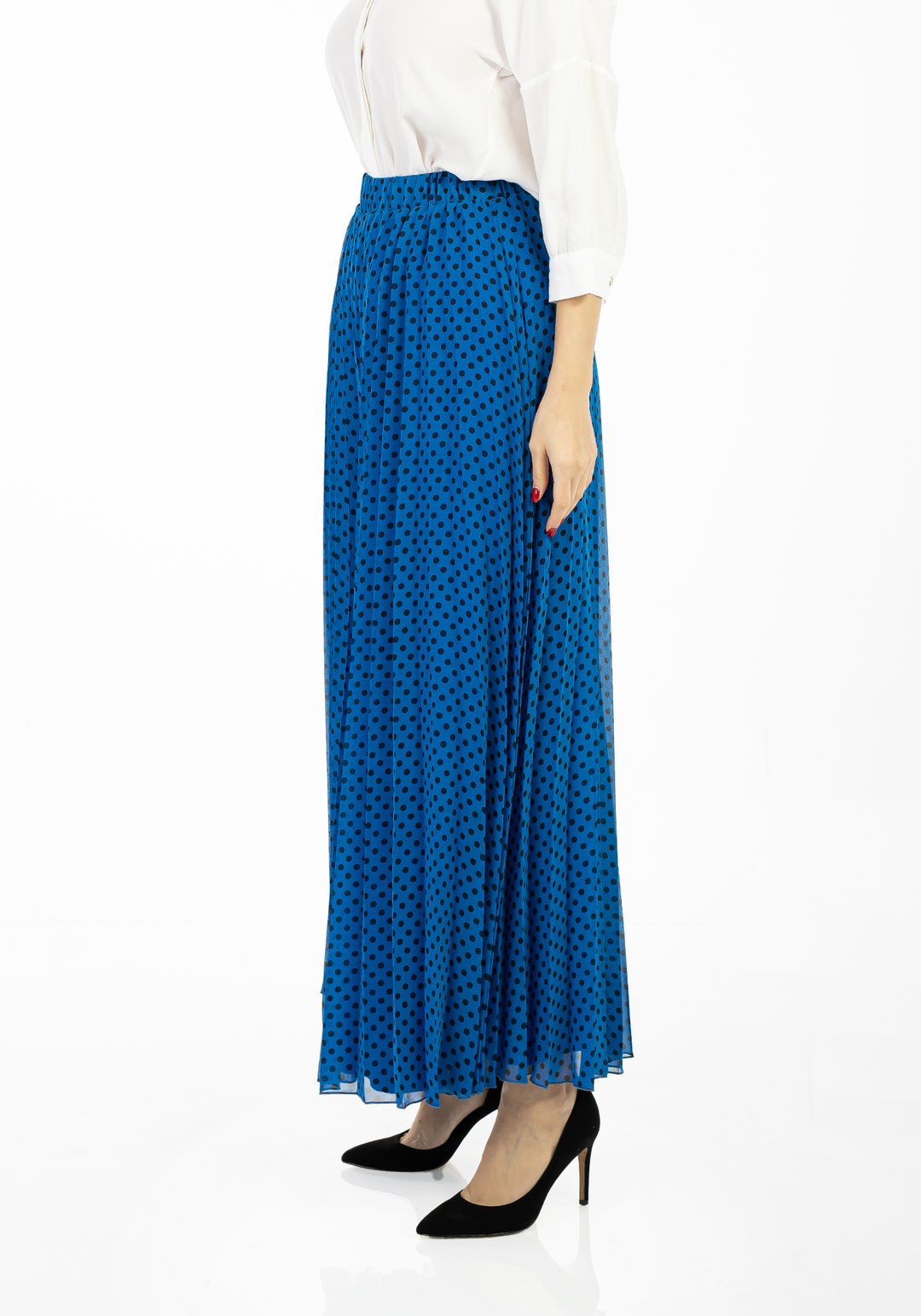 Maxi Boy Puantiyeli Pilise Şifon Pantolon - INDIGO