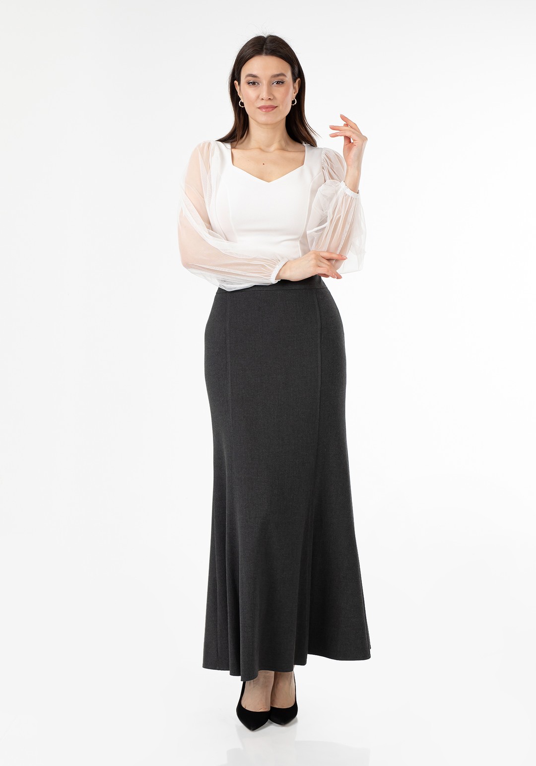 Mermaid-Style Maxi Skirt - ANTHRACITE
