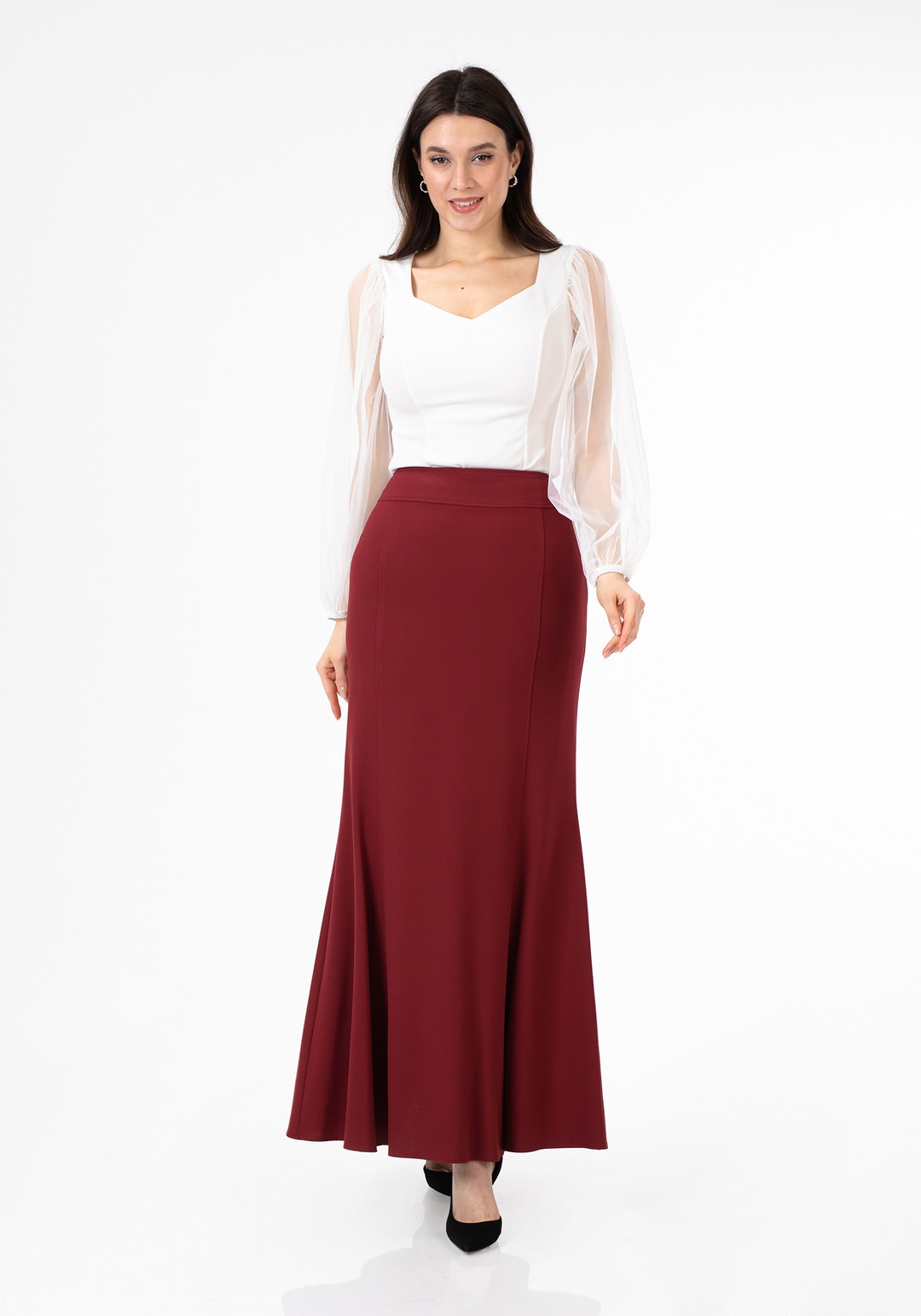 Mermaid-Style Maxi Skirt - BURGUNDY