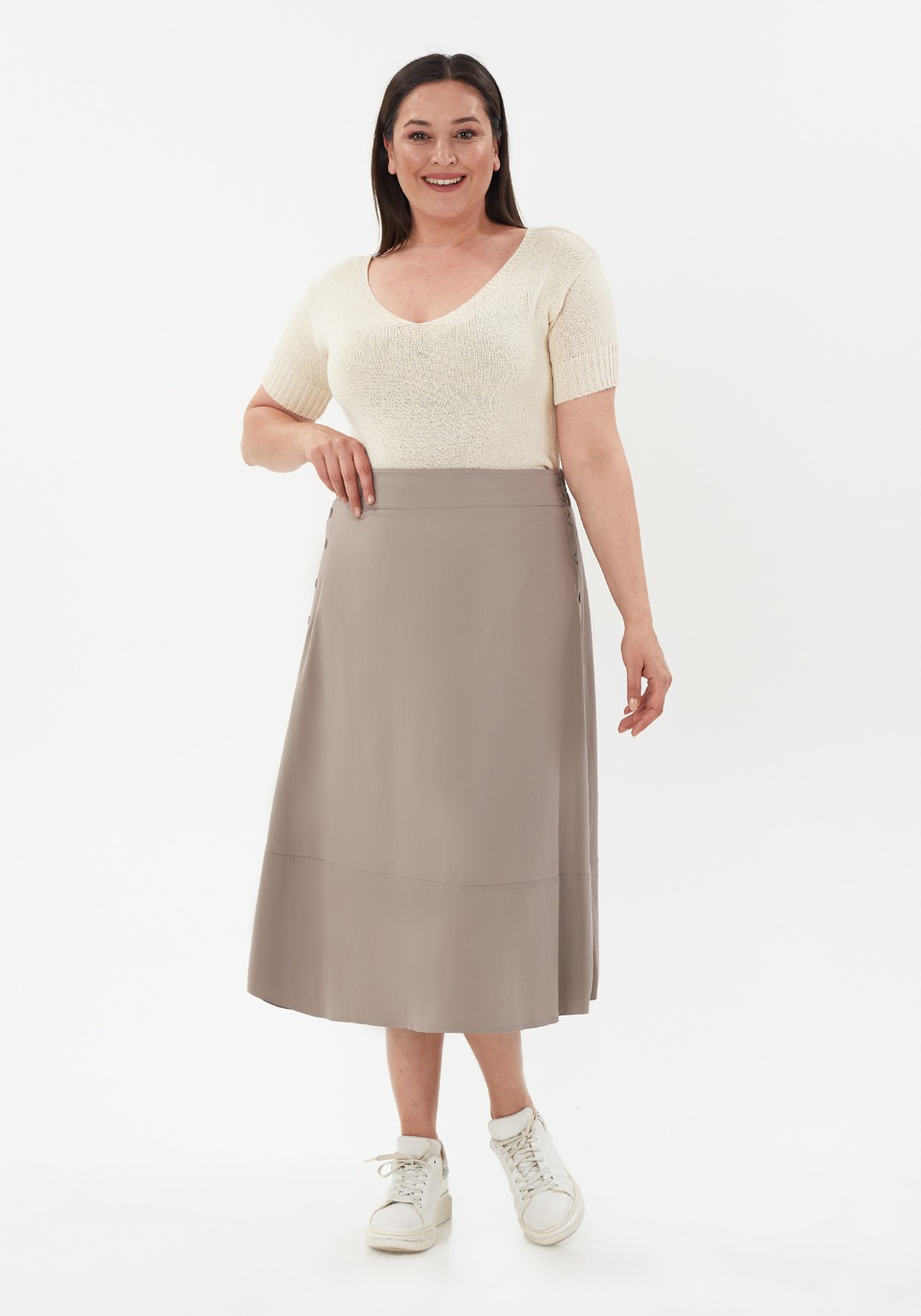 DÜĞME DETAYLI A-LİNE KOTON MİDİ (80cm) ETEK