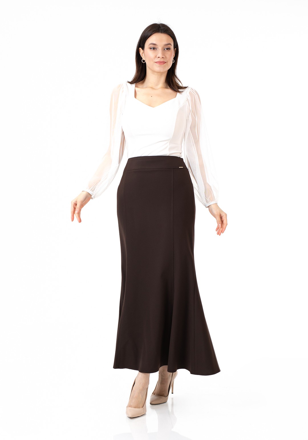 Mermaid-Style Maxi Skirt - BROWN