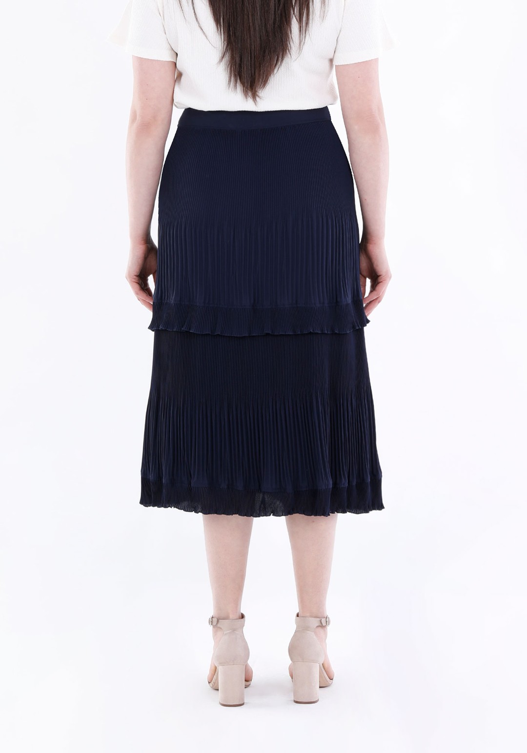 Büyük Beden Midi Boy Mini Plise Geçişli Volanlı Etek - NAVY BLUE
