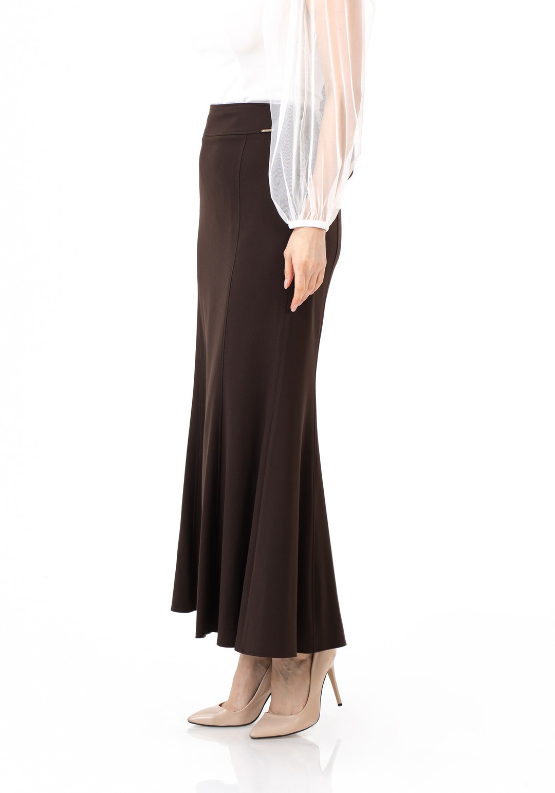 Mermaid-Style Maxi Skirt - BROWN
