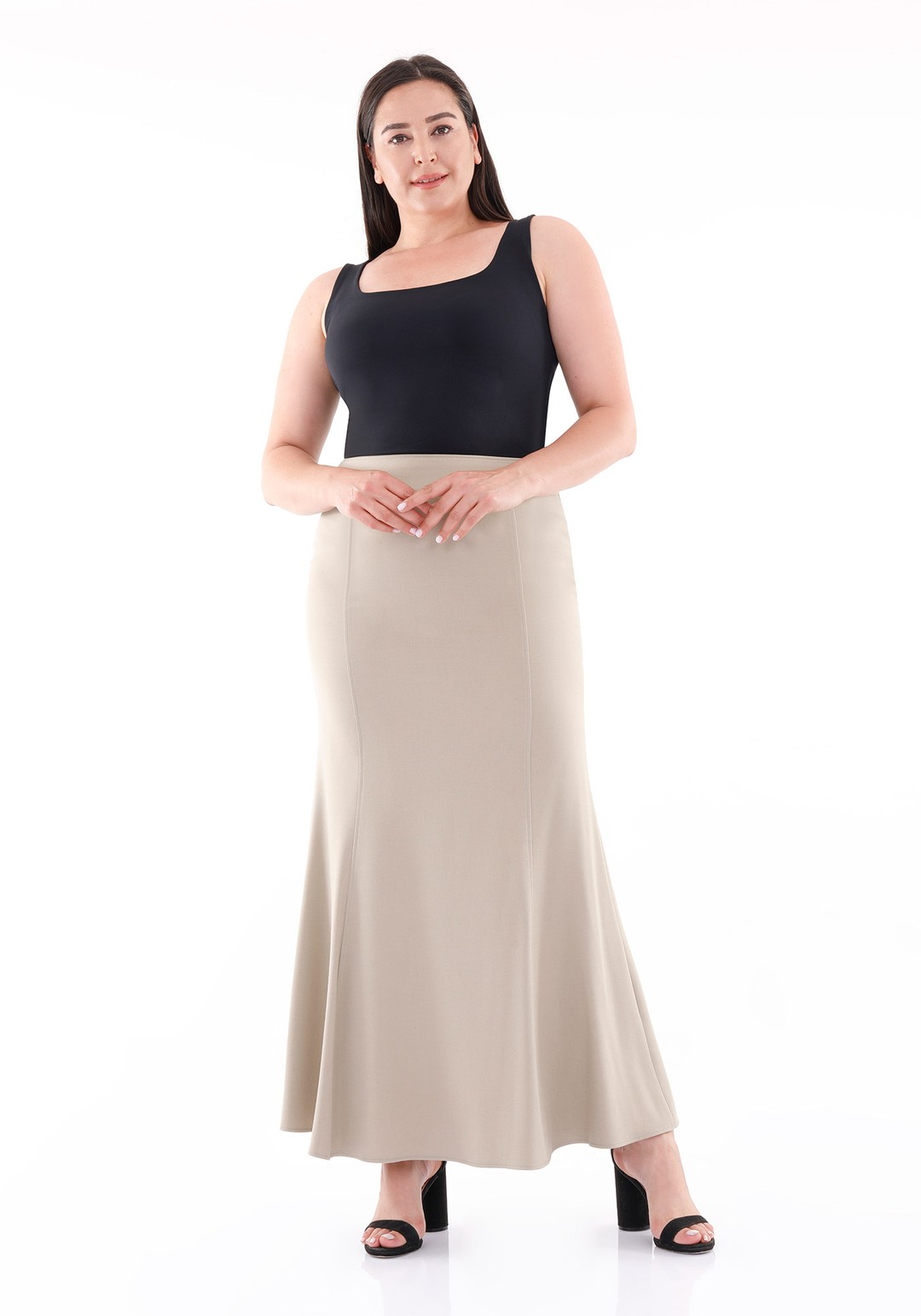 Mermaid-Style Maxi Skirt - BEIGE