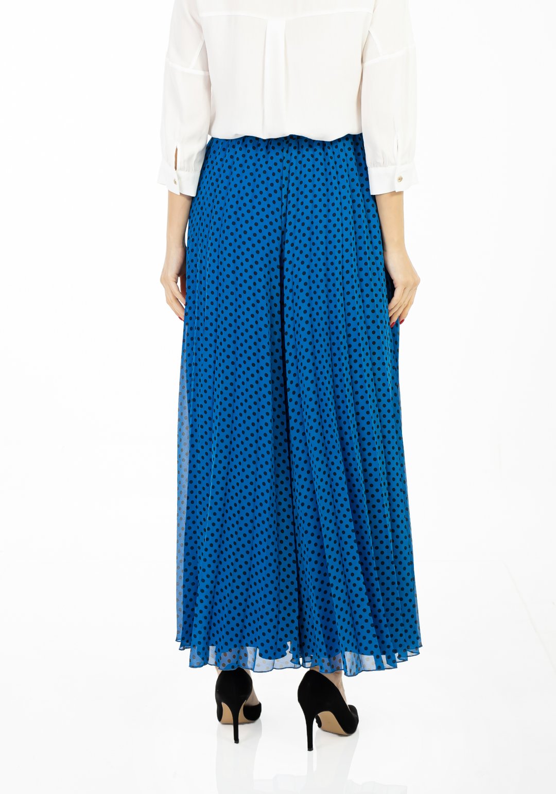 Maxi Boy Puantiyeli Pilise Şifon Pantolon - INDIGO