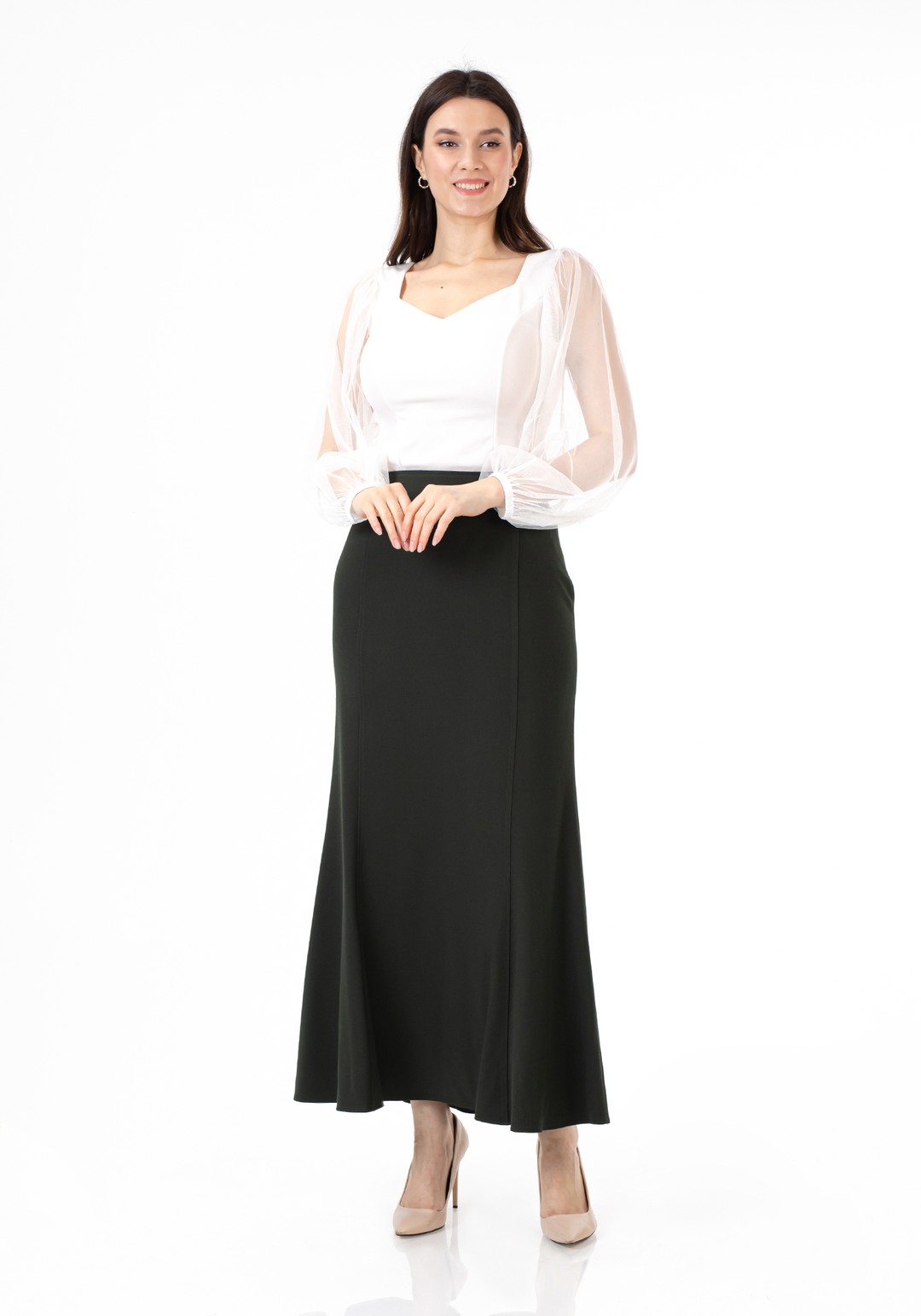 Mermaid-Style Maxi Skirt - KHAKI