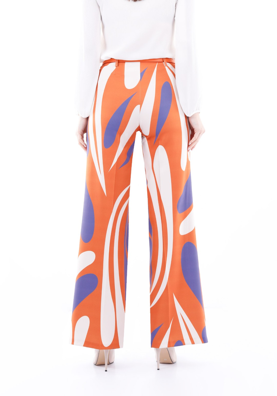 Maxi Boy Beli Kemerli Dijital Baskılı Geniş Paça Pantolon - NEON ORANGE