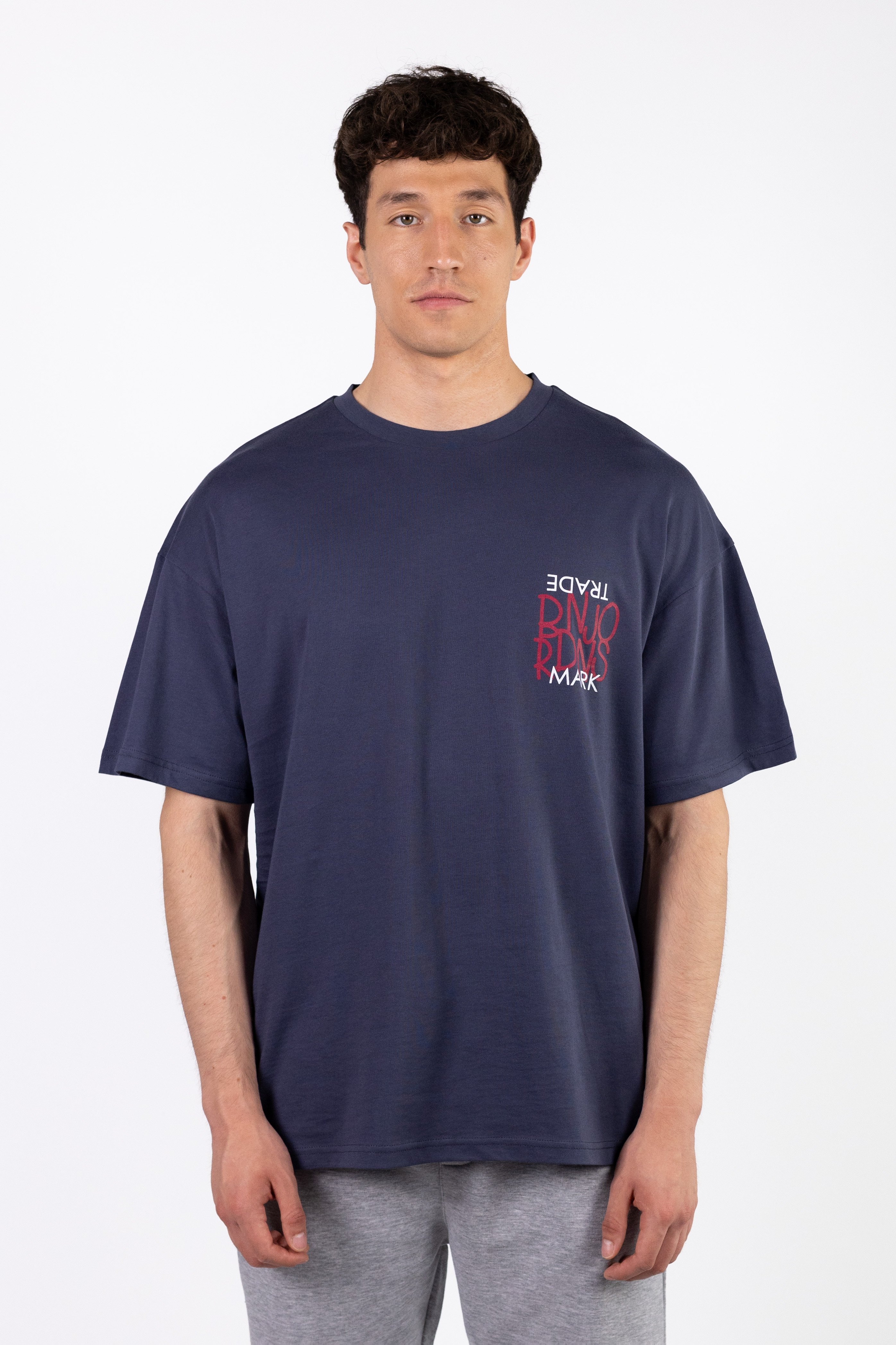 Ben Jordans Trade Mark Ön Arka Baskılı Oversized T-Shirt - Füme