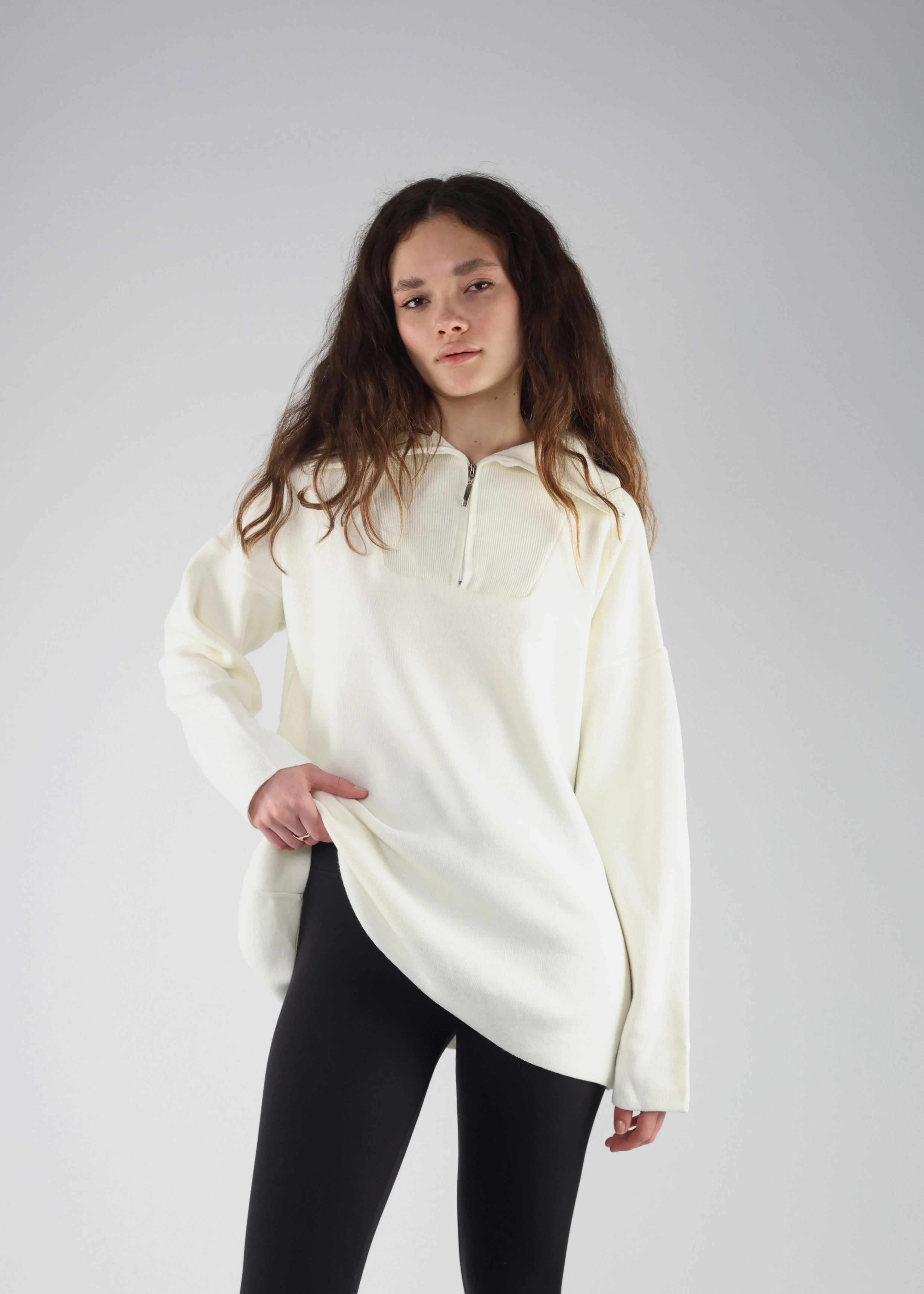 Havlu Örgü Dik Yaka Fermuarlı Kazak 324