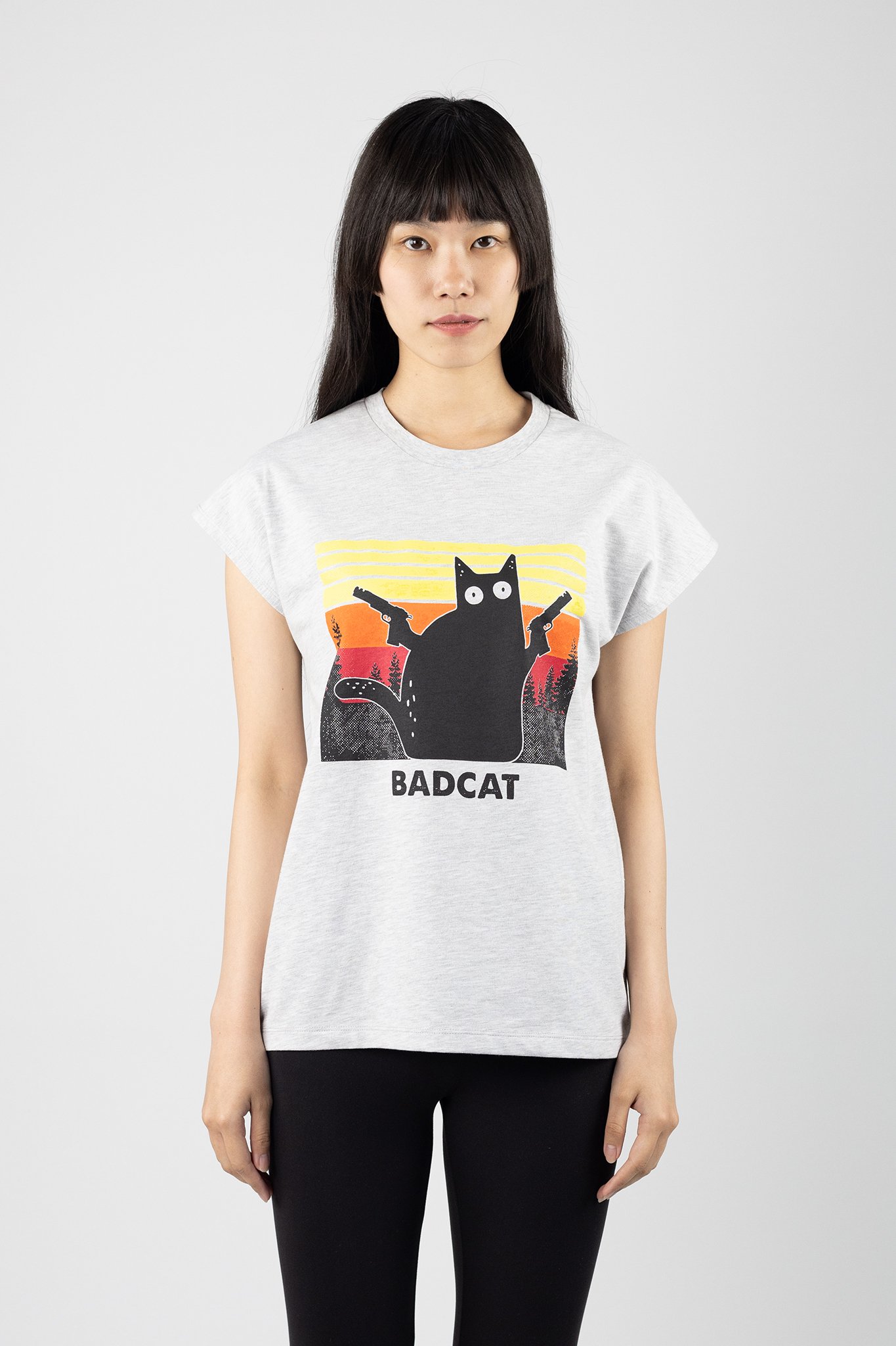 Gri Badcat Baskılı T-Shirt 838