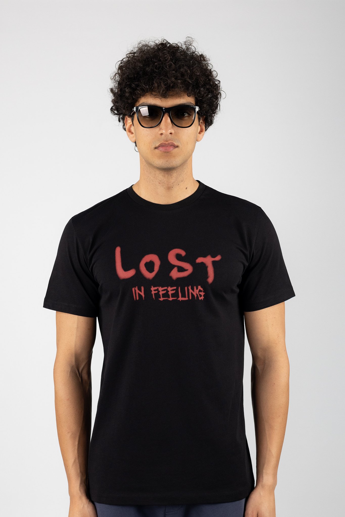 Siyah Lost In Feeling Baskılı T-Shirt 839