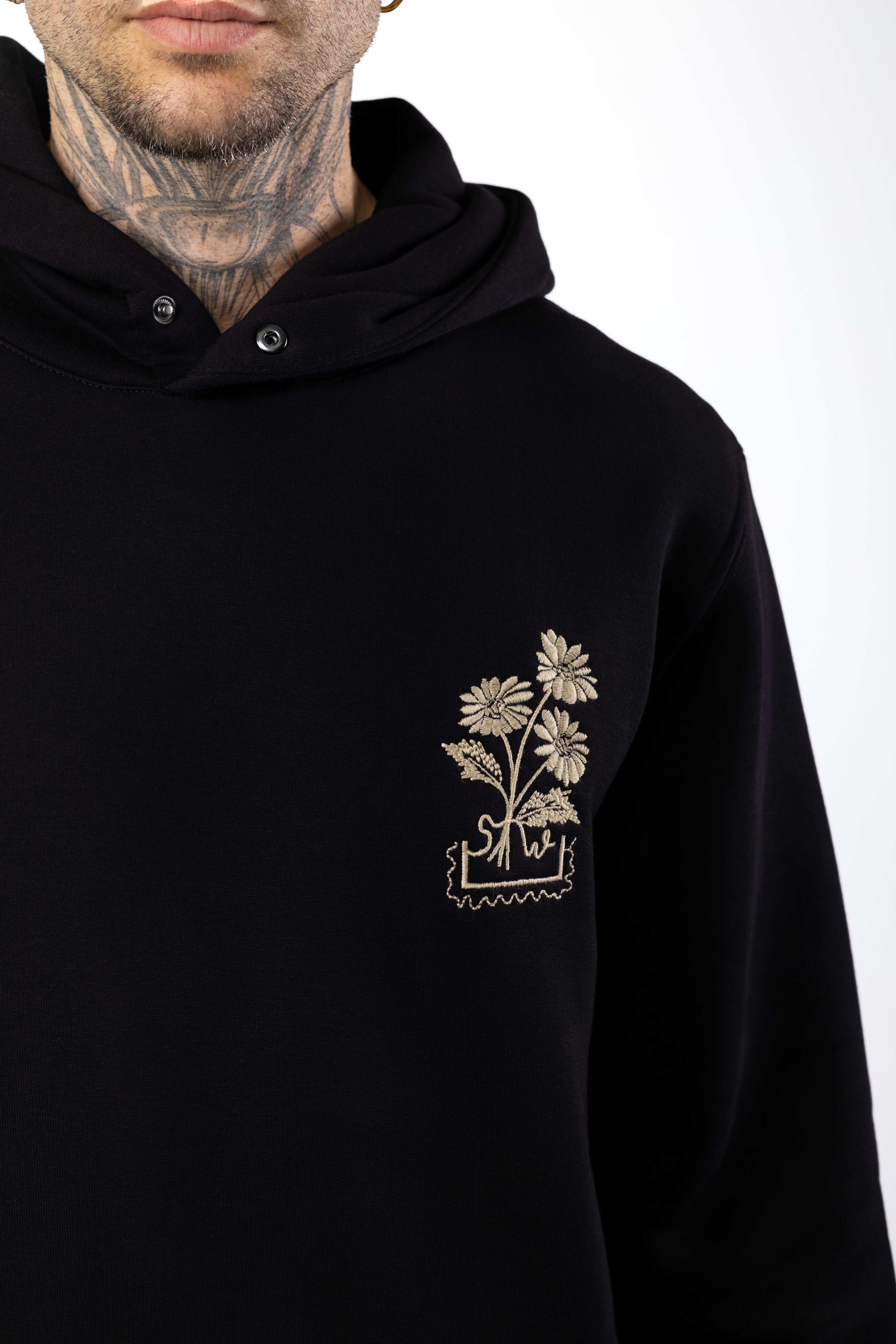 SAW/Floral Pul Nakış İşlemeli Oversized Sweatshirt 1019 - Siyah