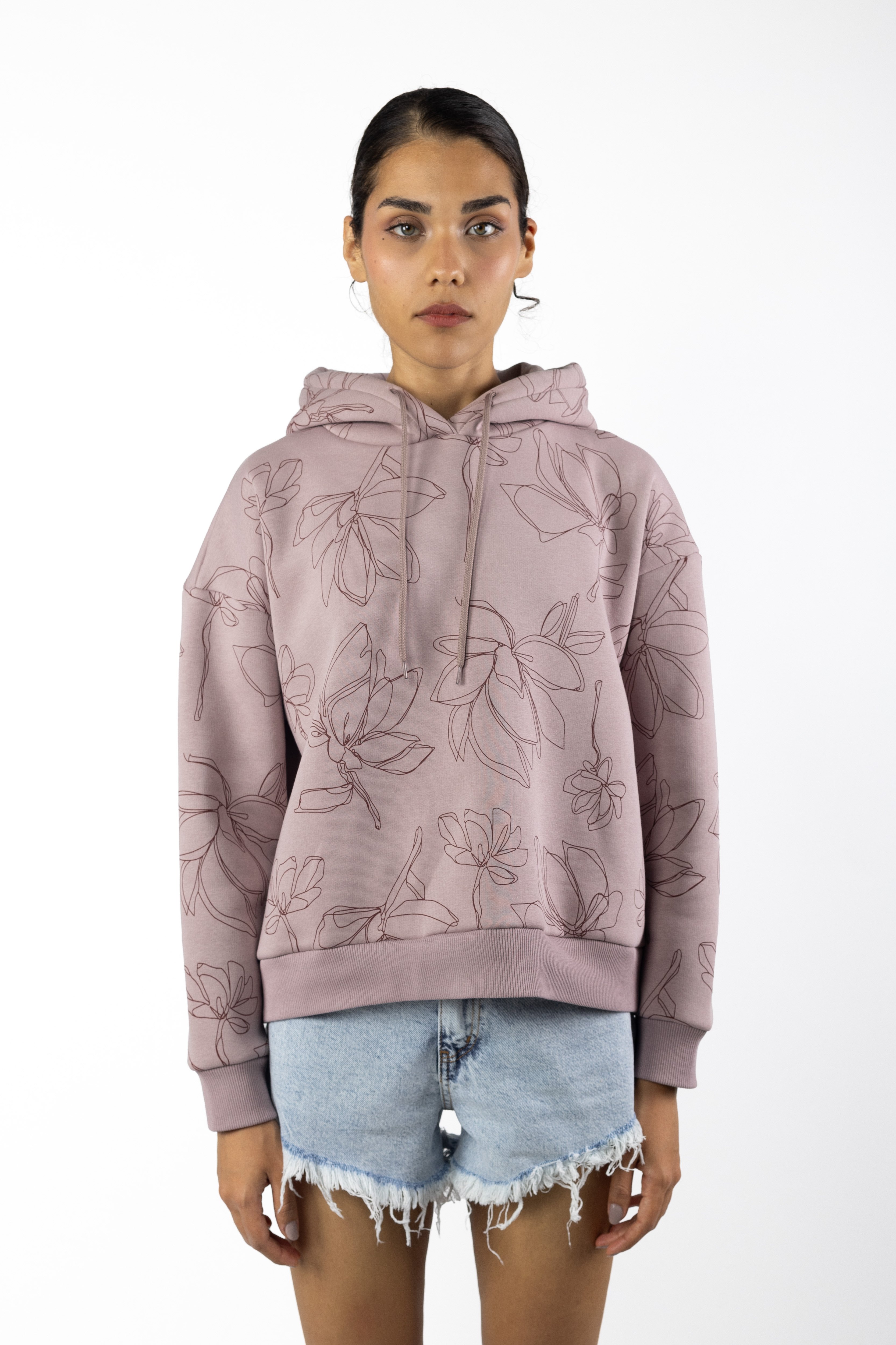 Yaprak Desenli Sweatshirt 1038 - Açık Leylak