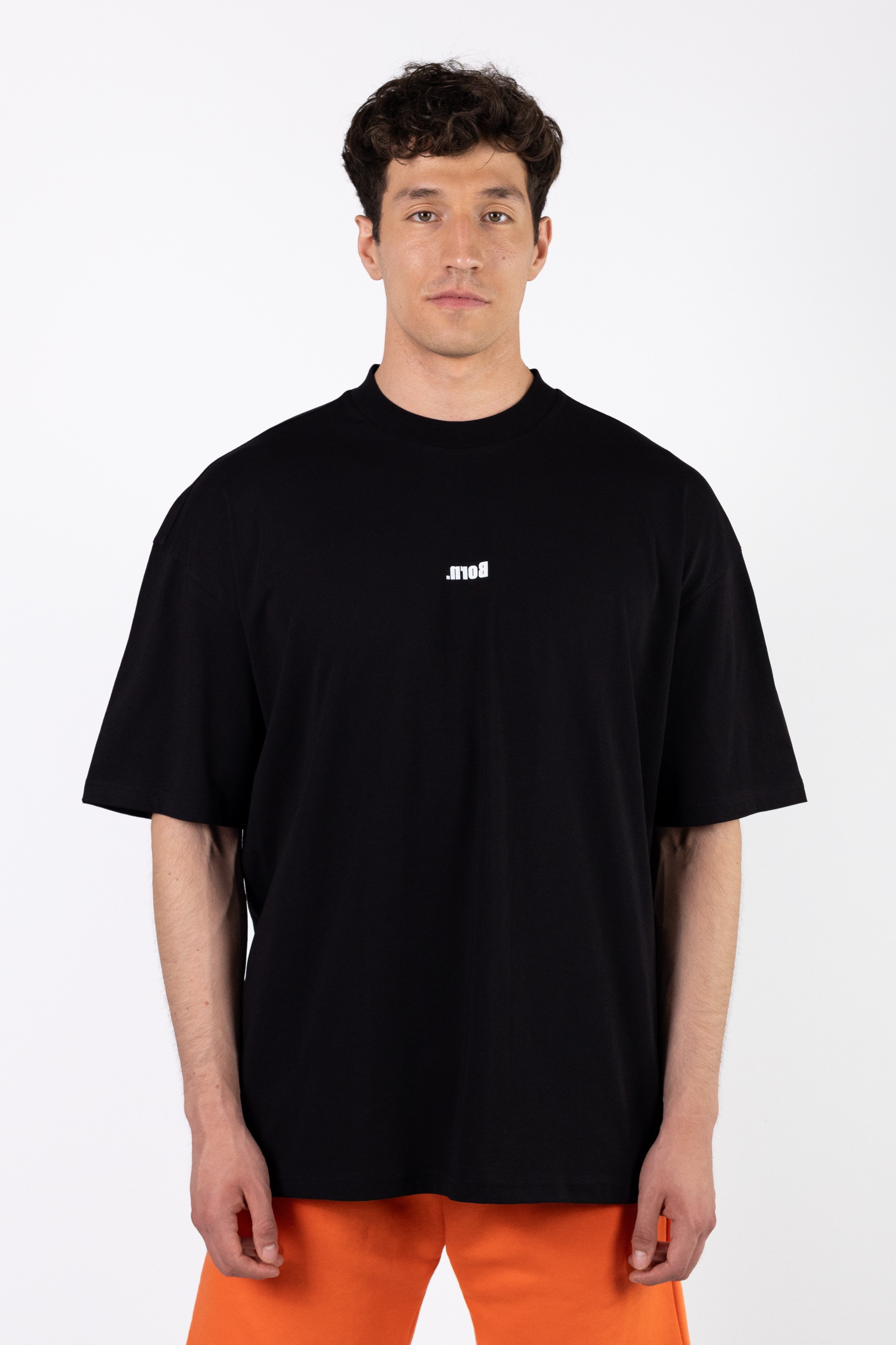 Born Baskılı Oversized T-Shirt - Siyah