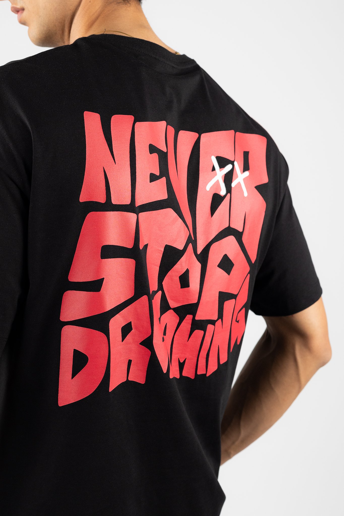 Siyah Never Stop Dreaming Baskılı Oversized T-Shirt 848