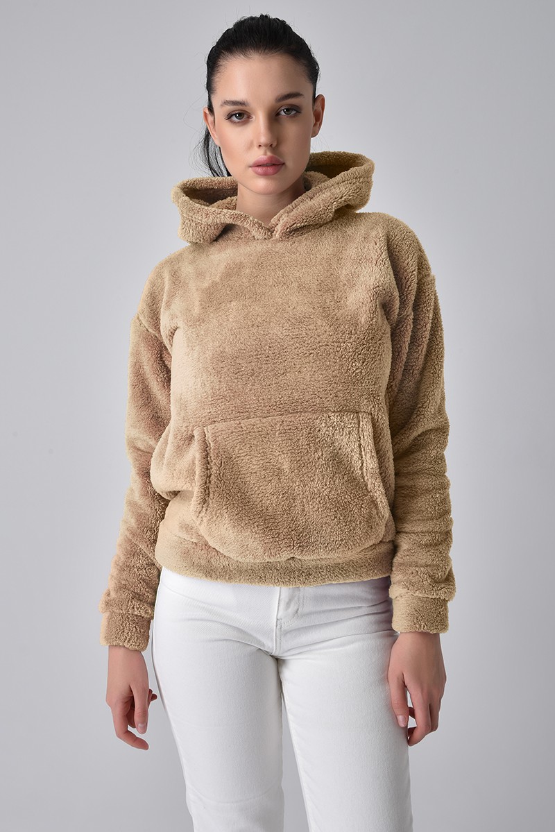 Kapüşonlu ve Kanguru Cepli Peluş Sweatshirt 299