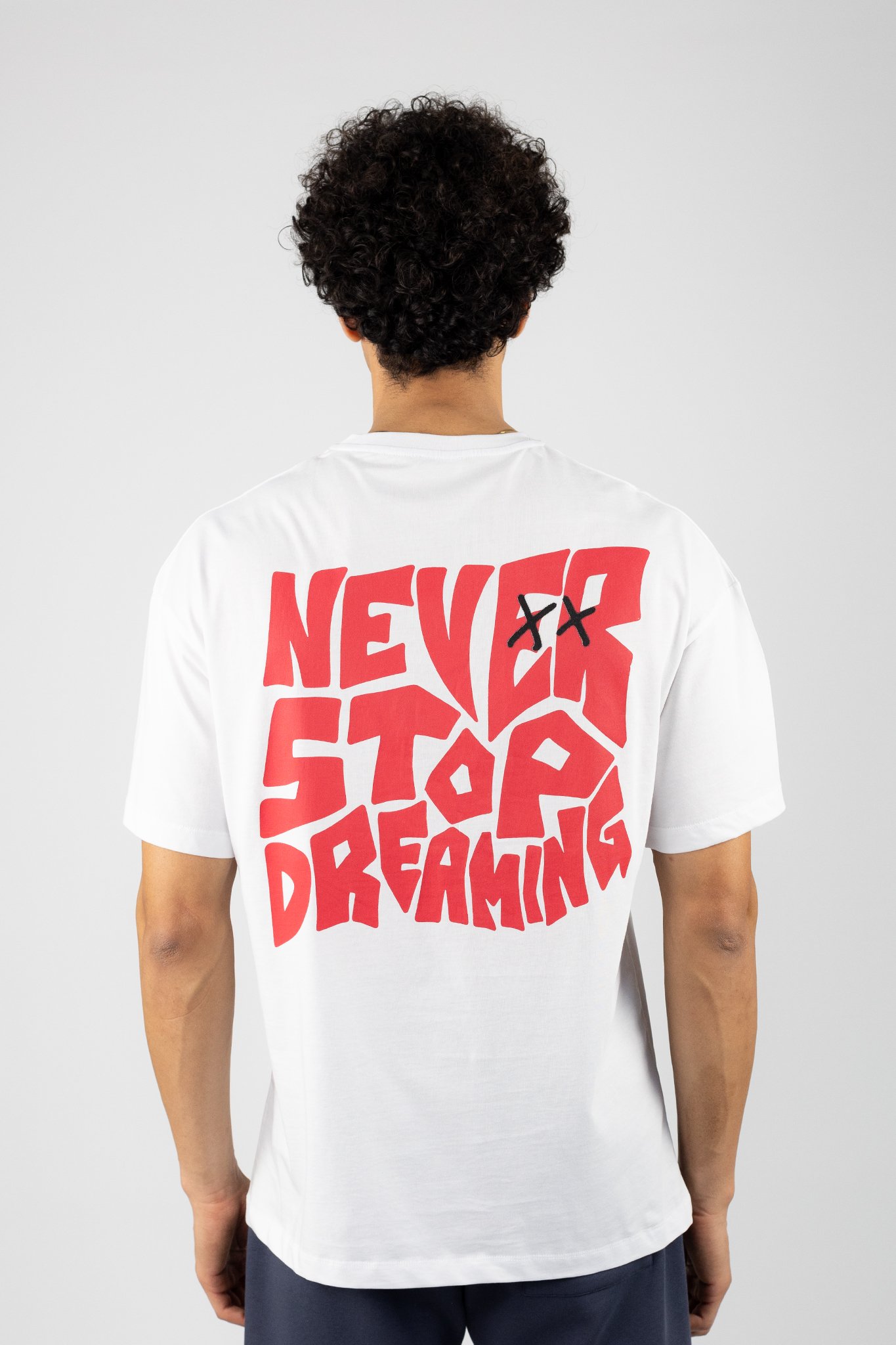 Beyaz Never Stop Dreaming Baskılı Oversized T-Shirt 849