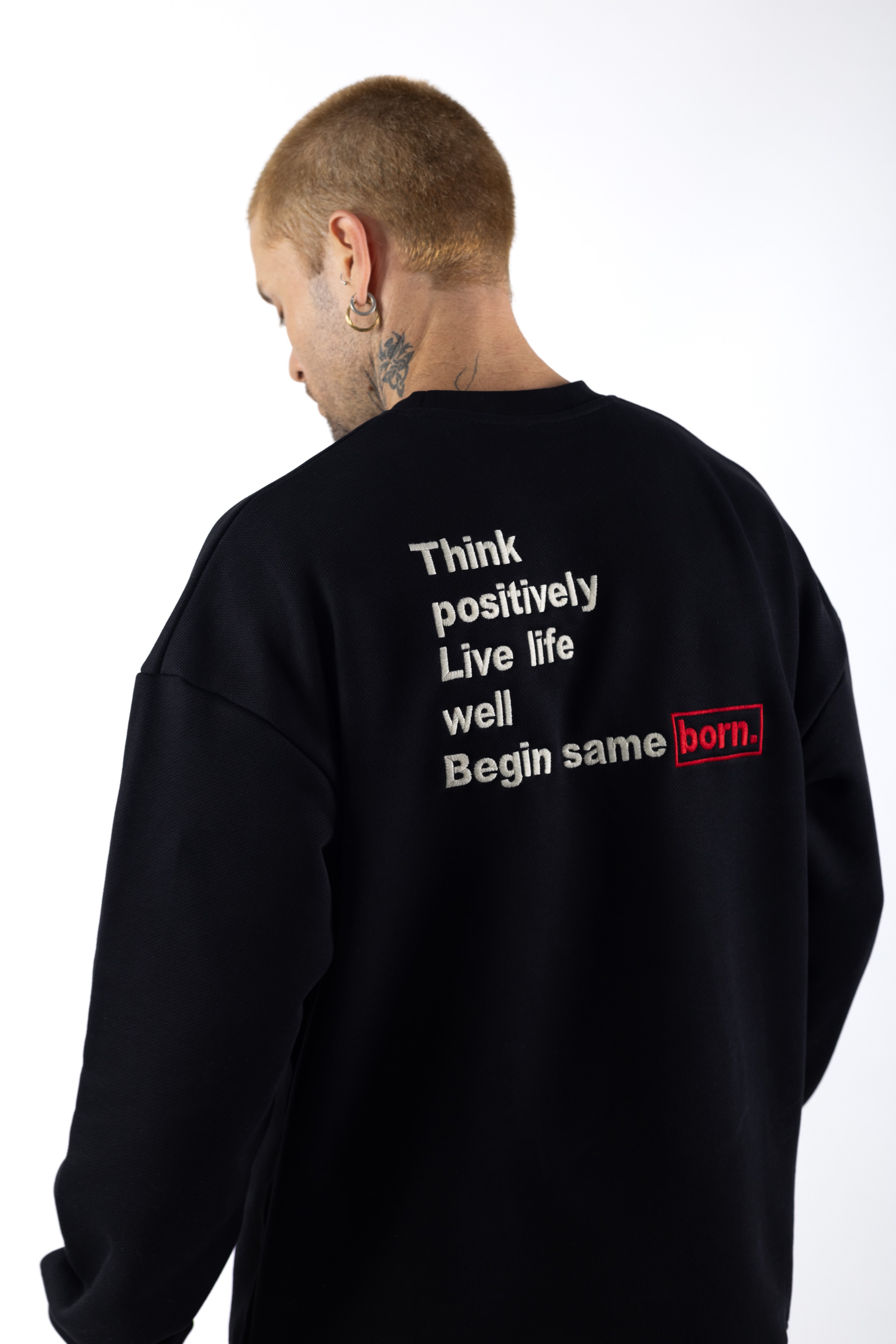 Born Baskı ve Nakışlı Oversized Sweatshirt 1011 - Siyah