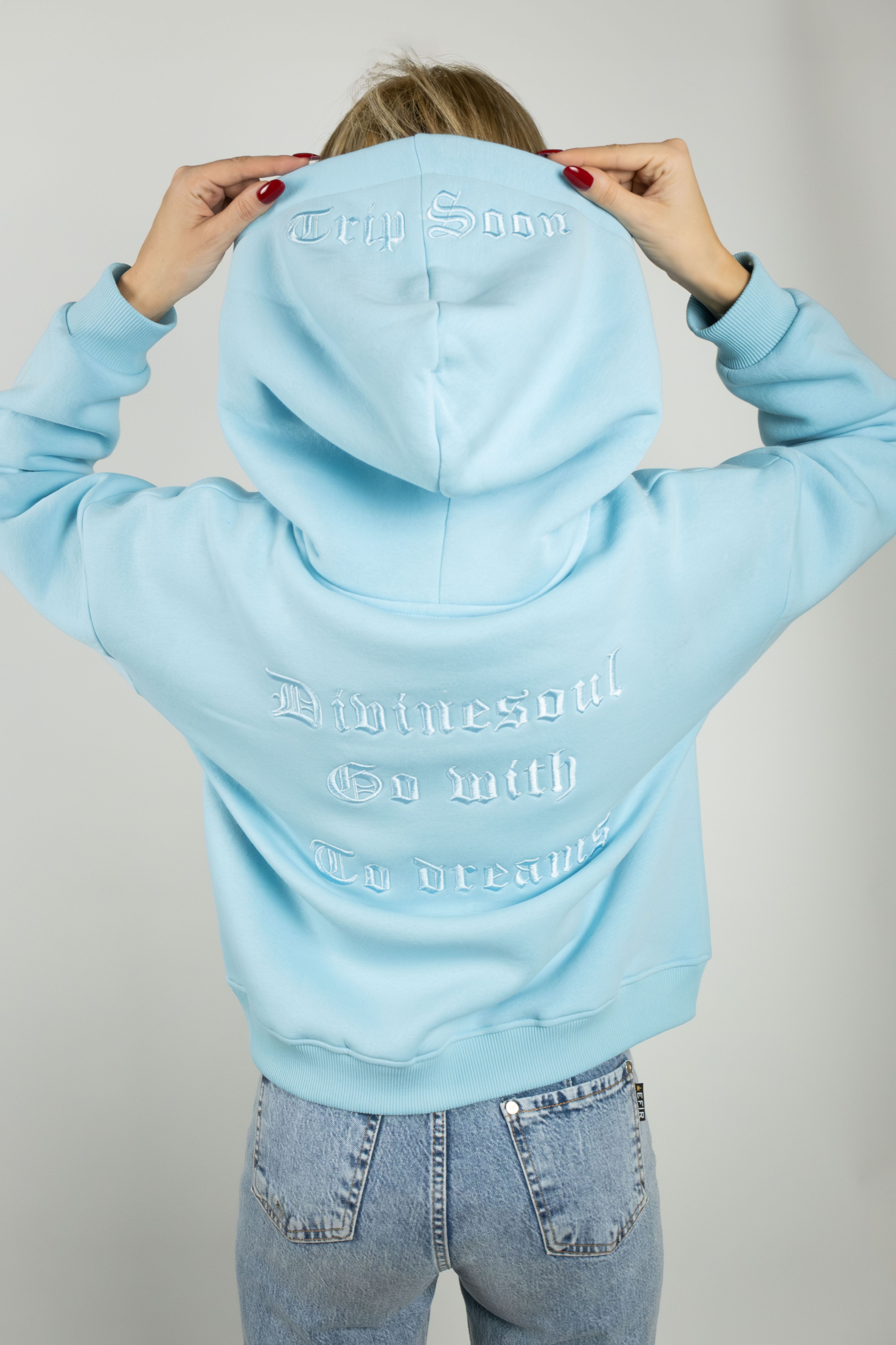 Bebe Mavi Arka Nakış İşlemeli Hoodie (regular fit) 091