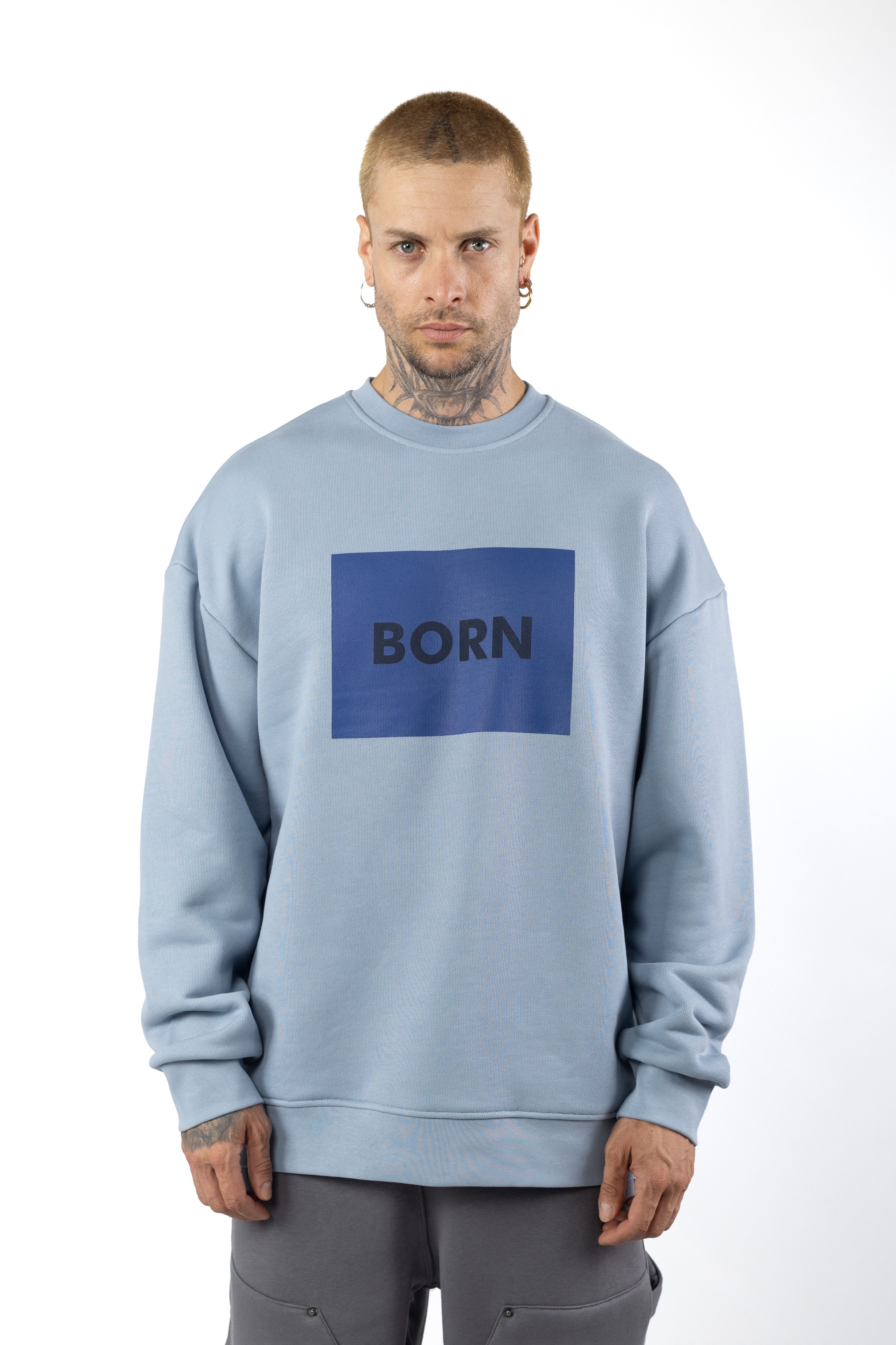 Born Baskılı Oversized Sweatshirt 1014 - Mavi