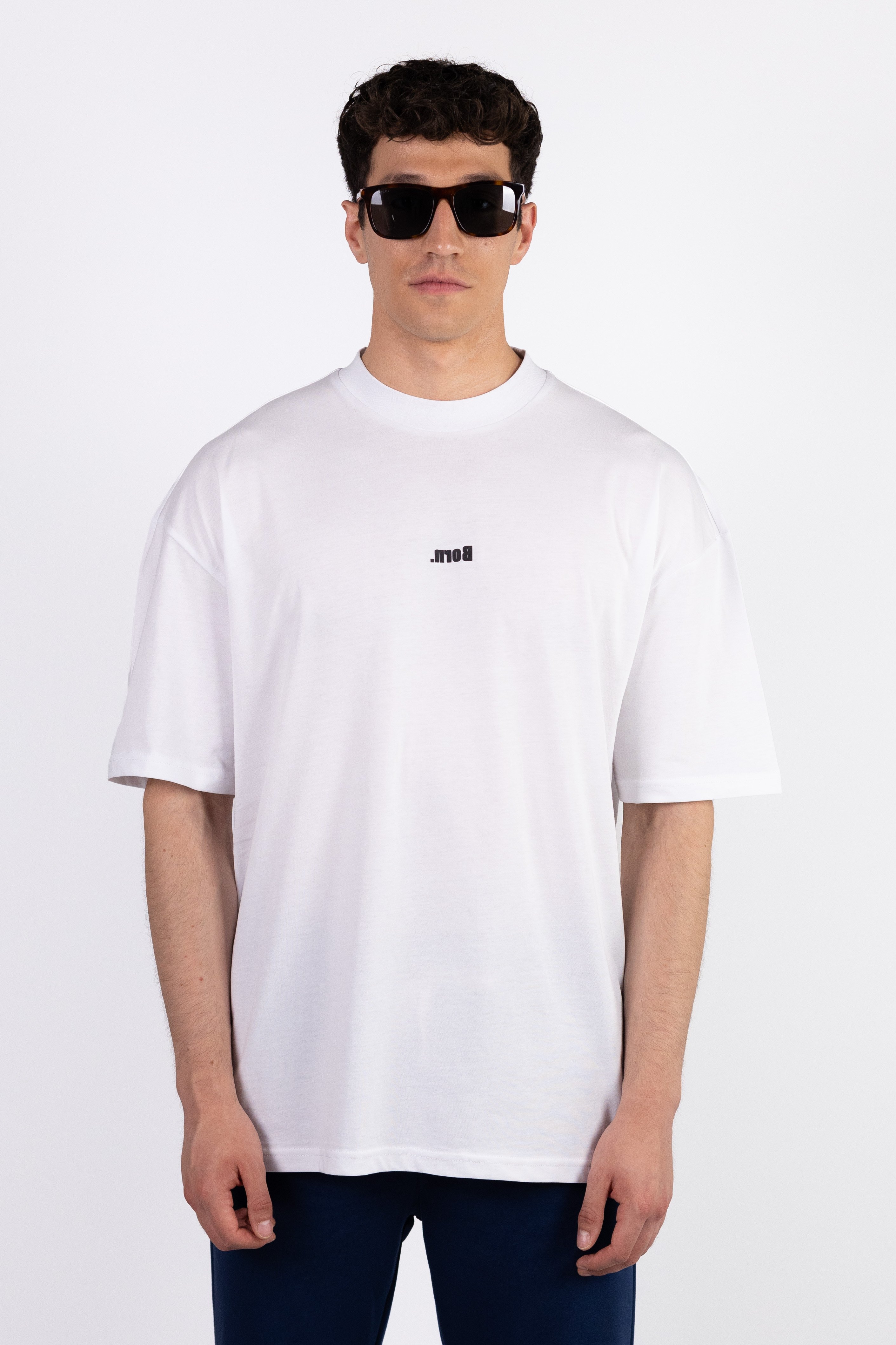 Born Baskılı Oversized T-Shirt - Ekru