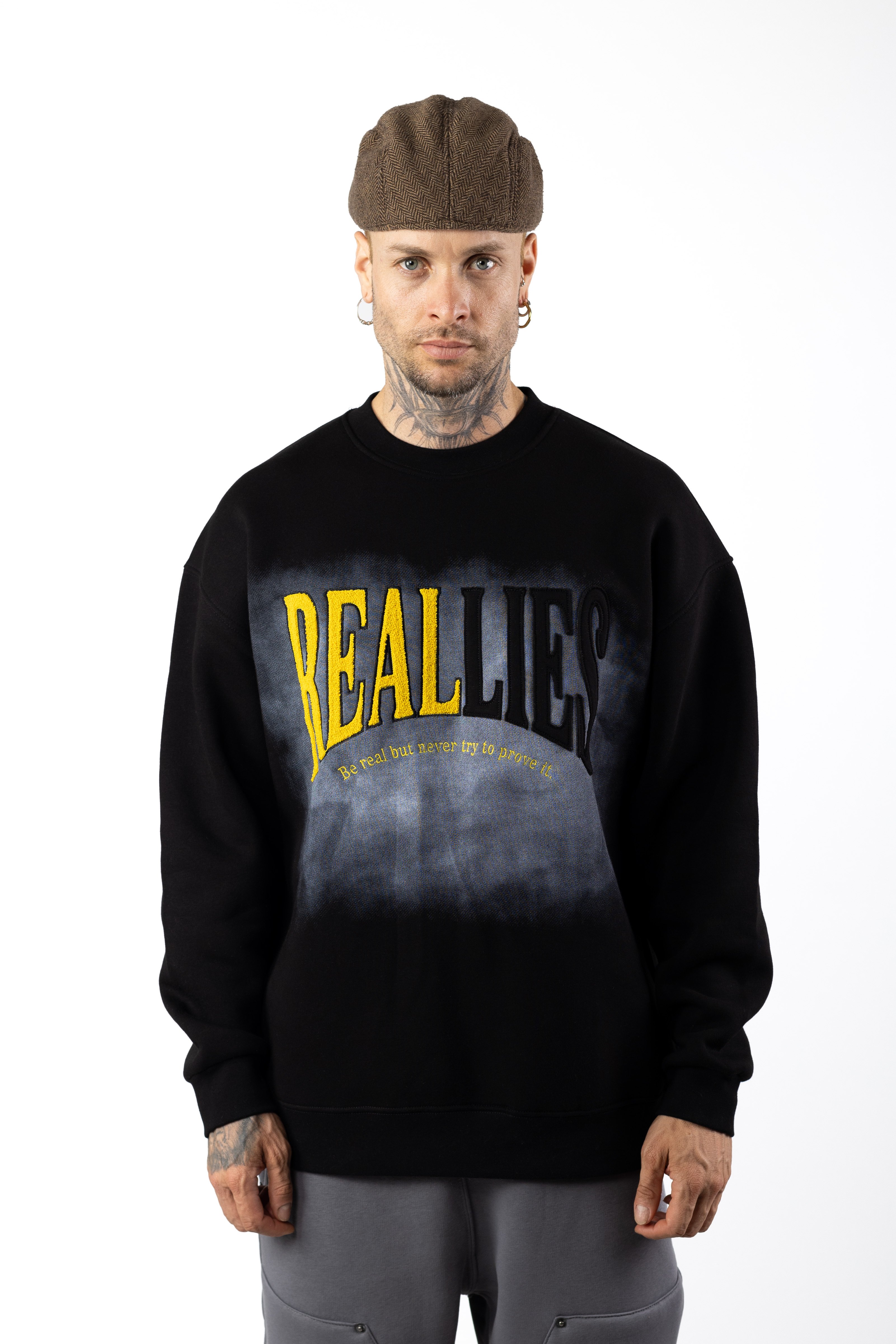 SAW/Reallies Nakış İşlemeli Oversized Sweatshirt 1035 - Siyah