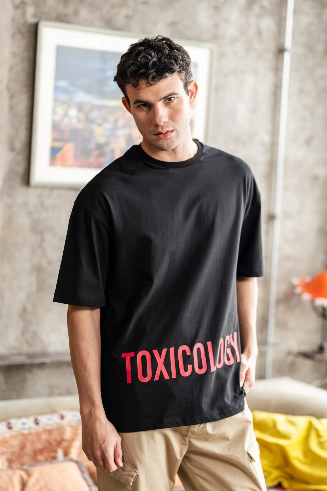 Tシャツ Siyah Toxicology Oversized Baskılı T-Shirt 834