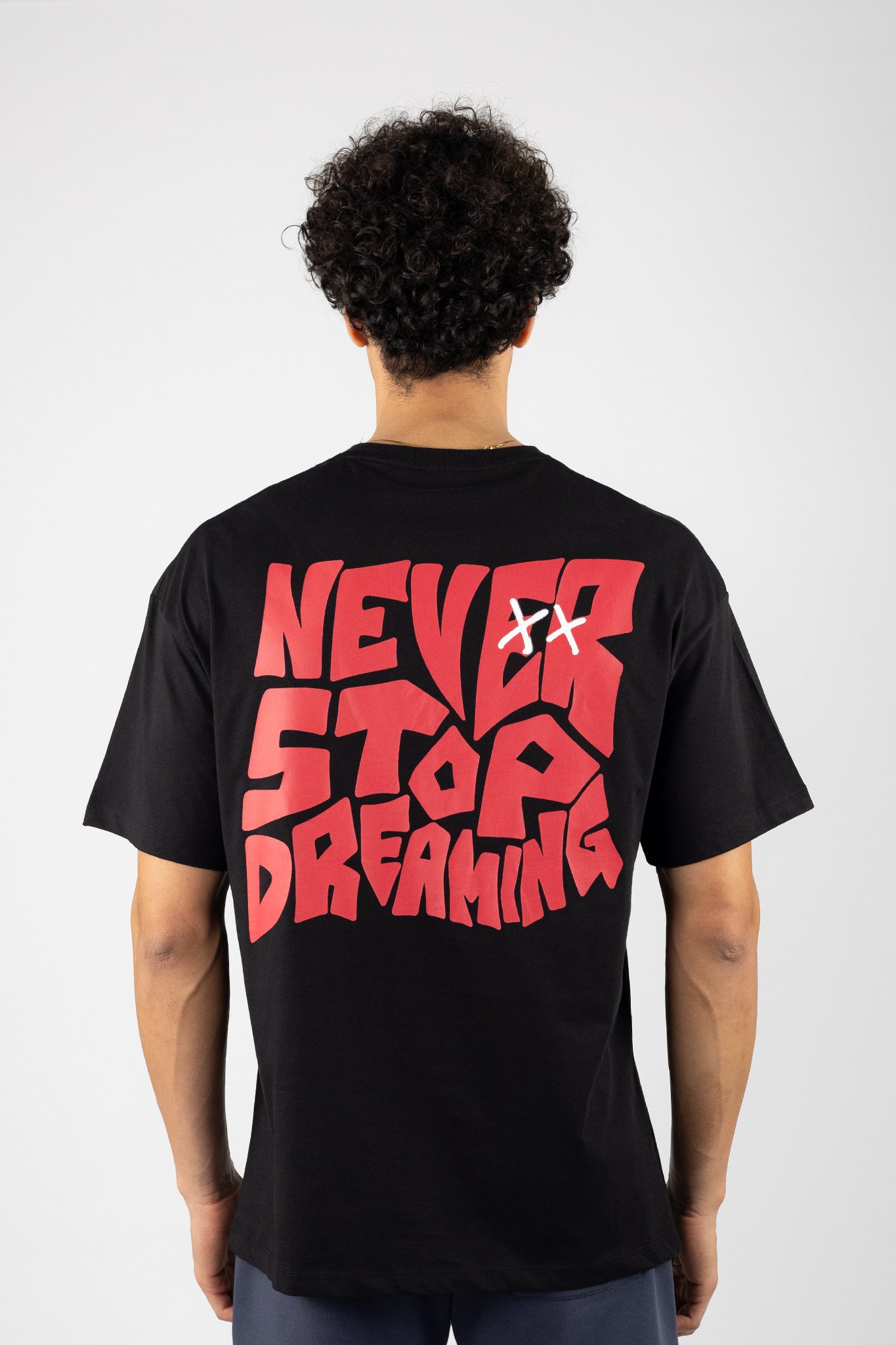 Siyah Never Stop Dreaming Baskılı Oversized T-Shirt 848