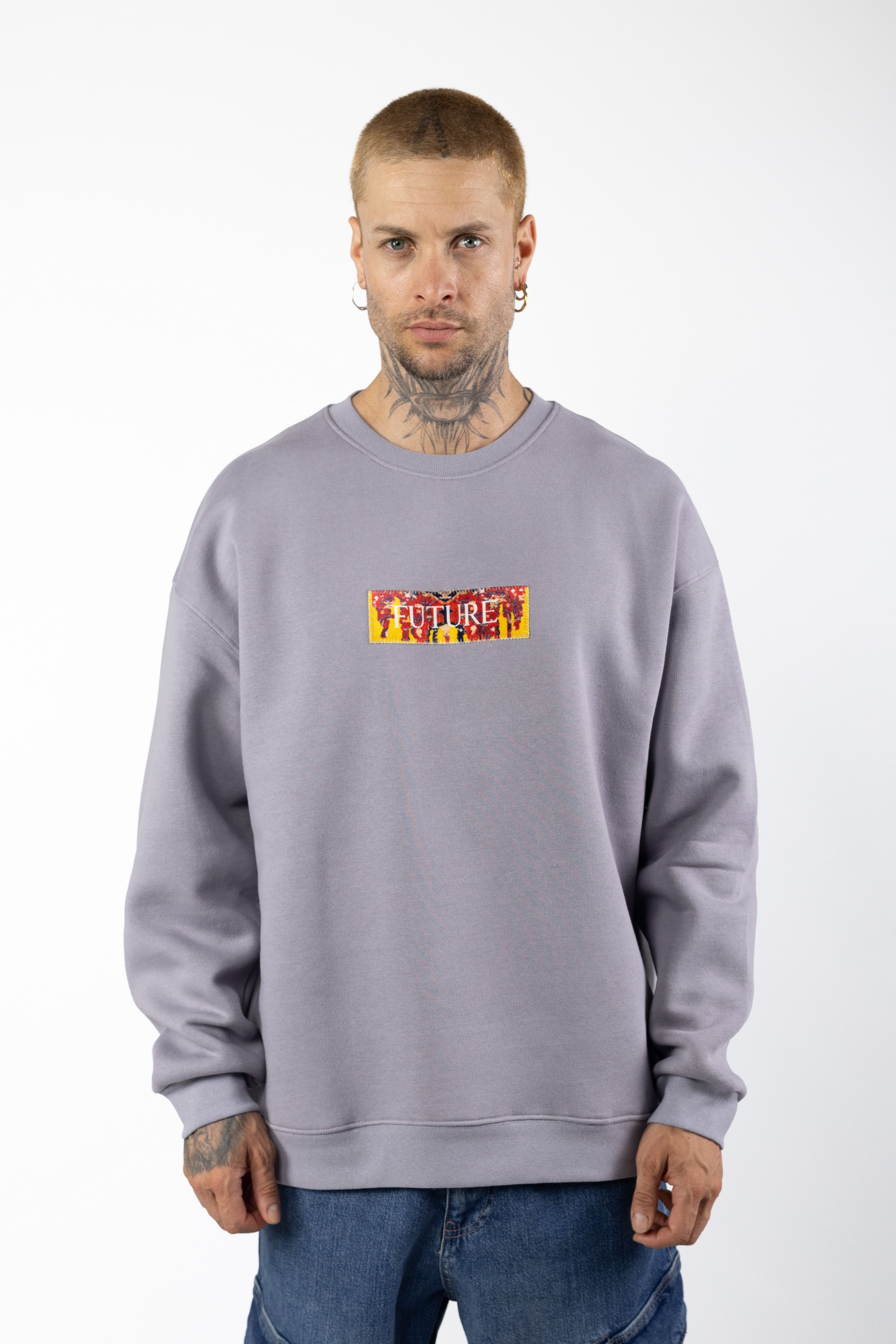 SAW/Future Baskılı Oversized Sweatshirt 1036 - Eflatun Gri