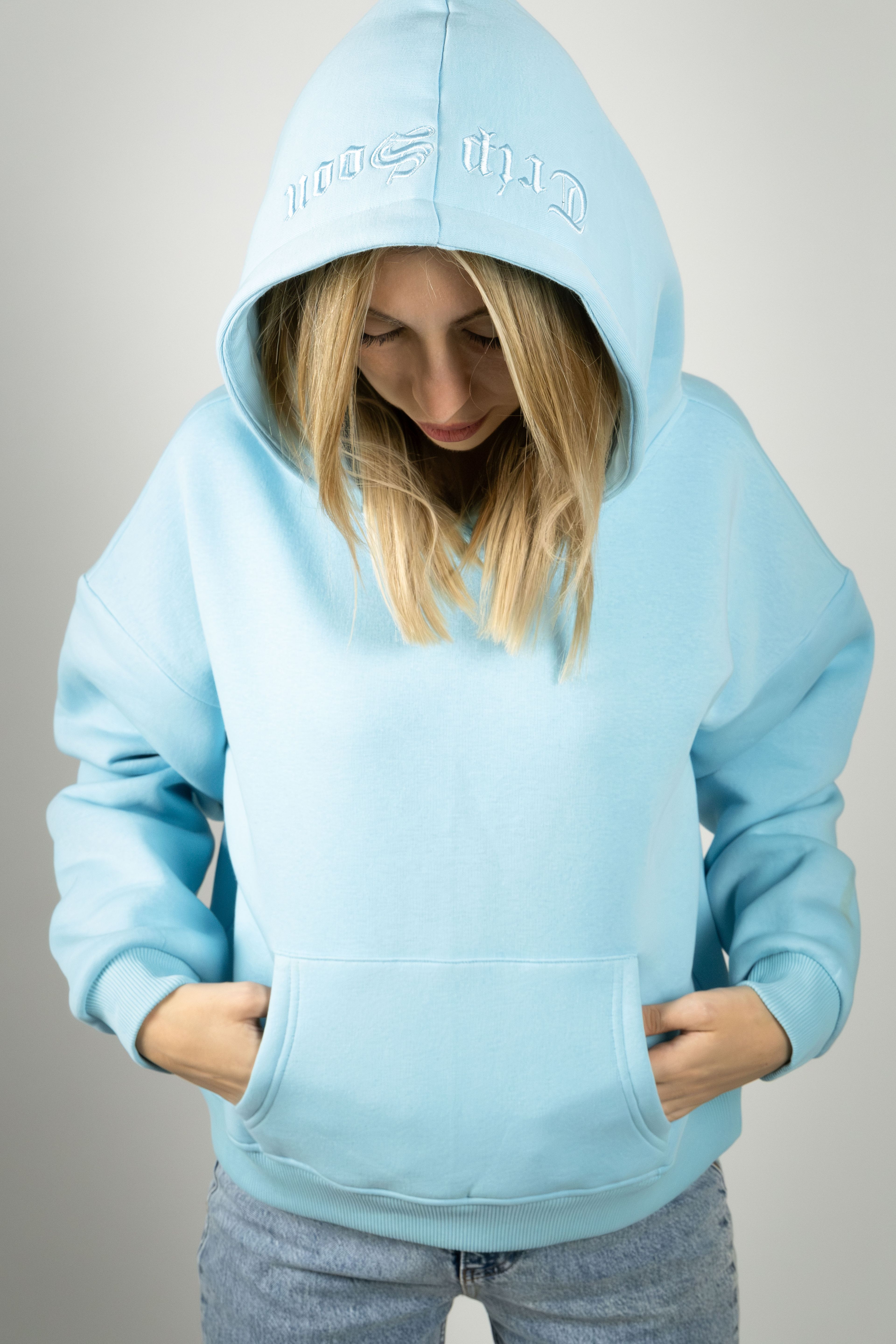 Bebe Mavi Arka Nakış İşlemeli Hoodie (regular fit) 091