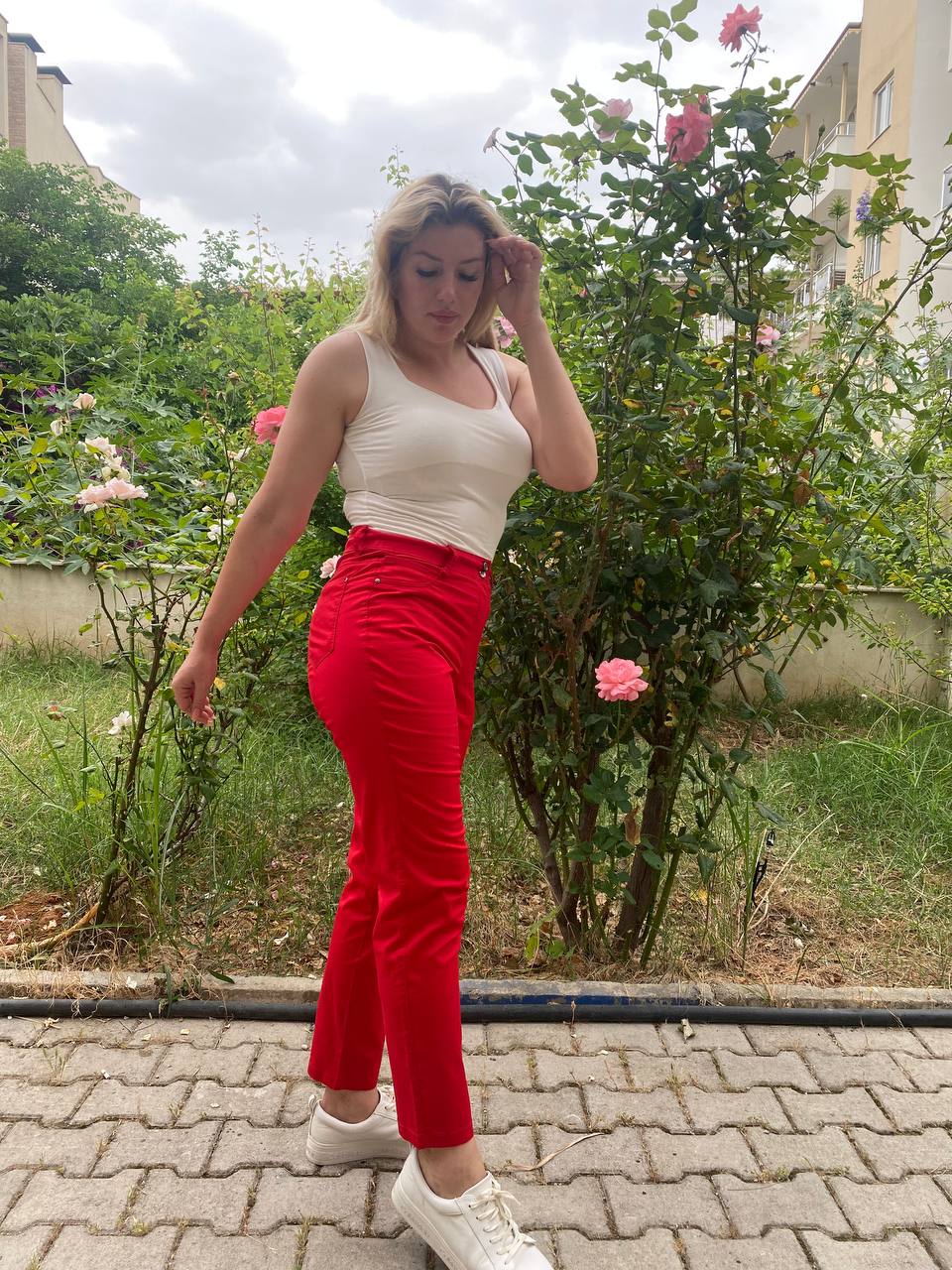 büyük beden likralı yüksek bel pantolon