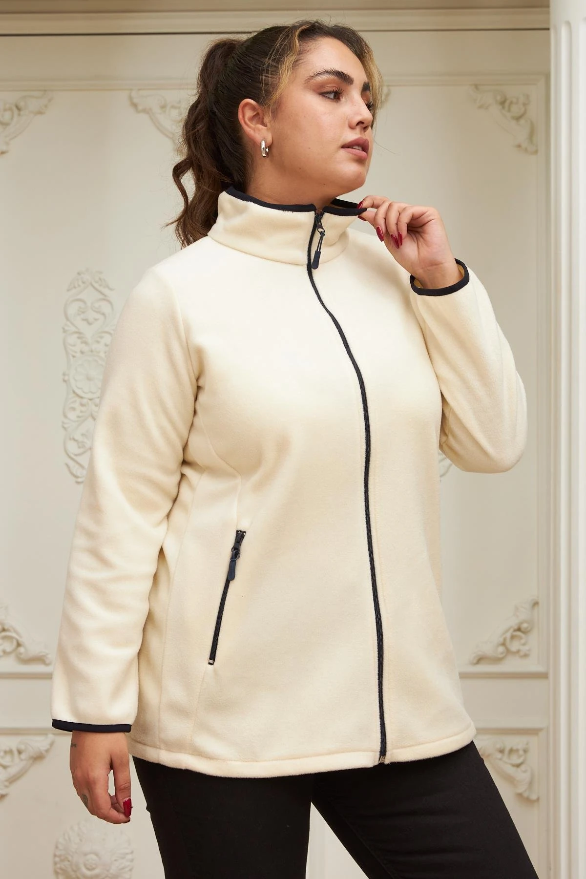 Rmg Kol Biye Detaylı Büyük Beden İndigo Polar