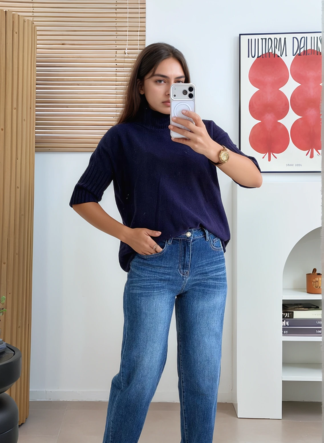 Yarım Kol Dik Yaka Triko - LACİVERT