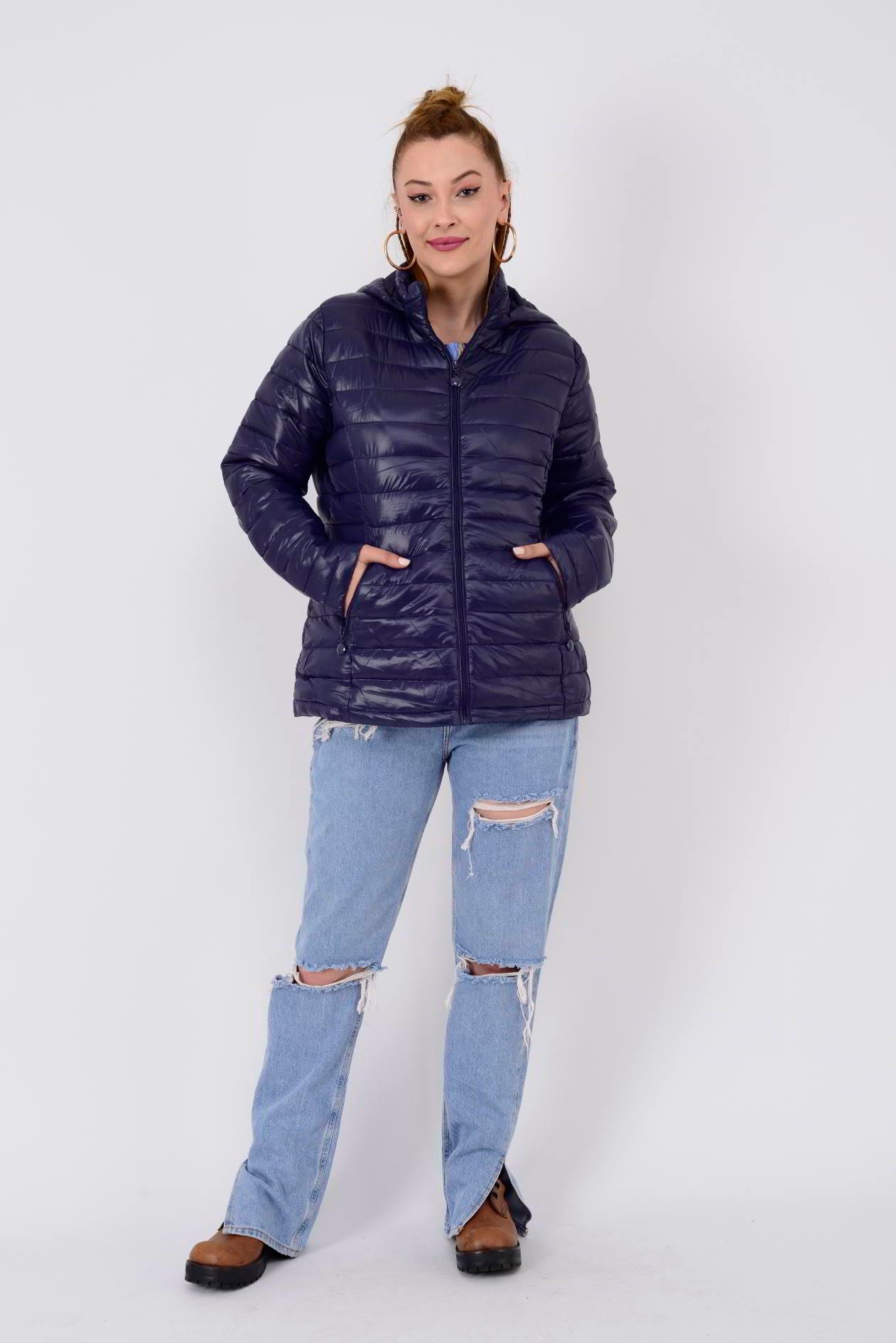 KAPÜŞON DETAYLI KAPİTONE MONT - LACİVERT