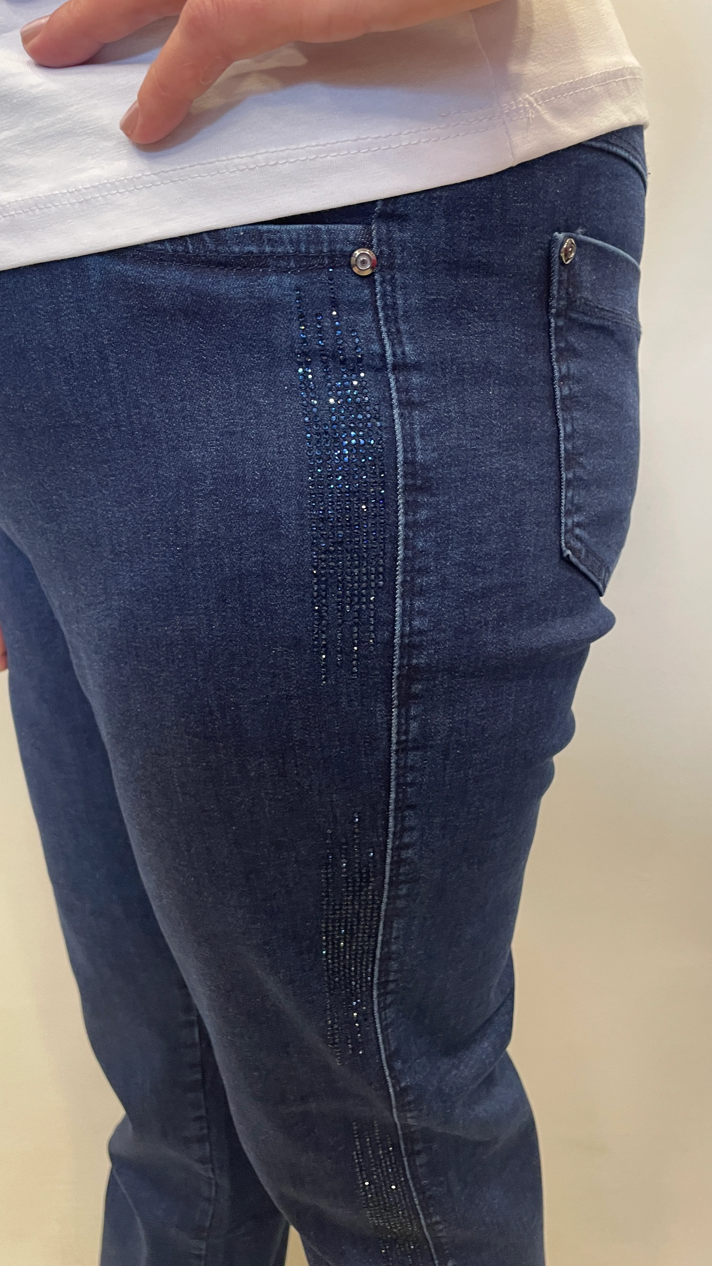 BÜYÜK BEDEN BELİ LASTİKLİ TAŞLI KOT PANTOLON