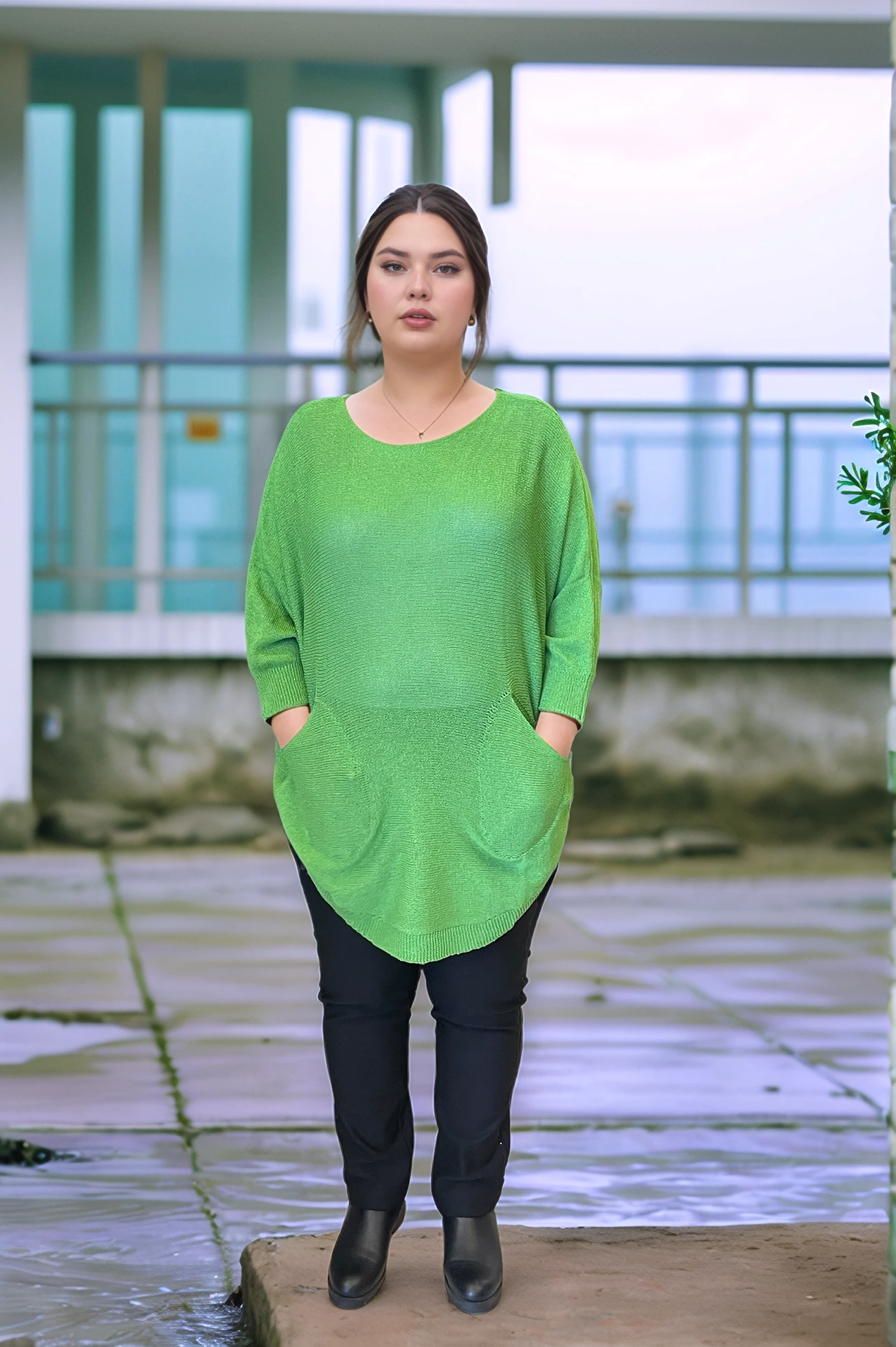 Oval kesim iki cepli merserize triko - YEŞİL