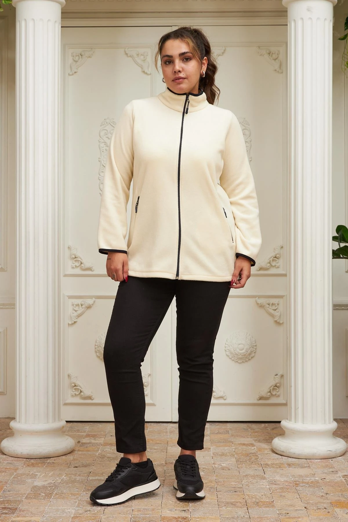 Rmg Kol Biye Detaylı Büyük Beden İndigo Polar - EKRU