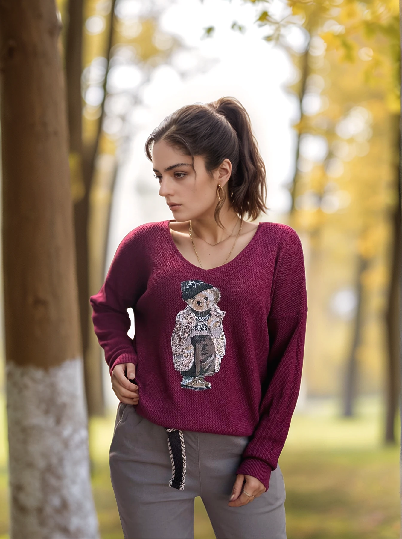 Teddy V Yaka Triko  - BORDO