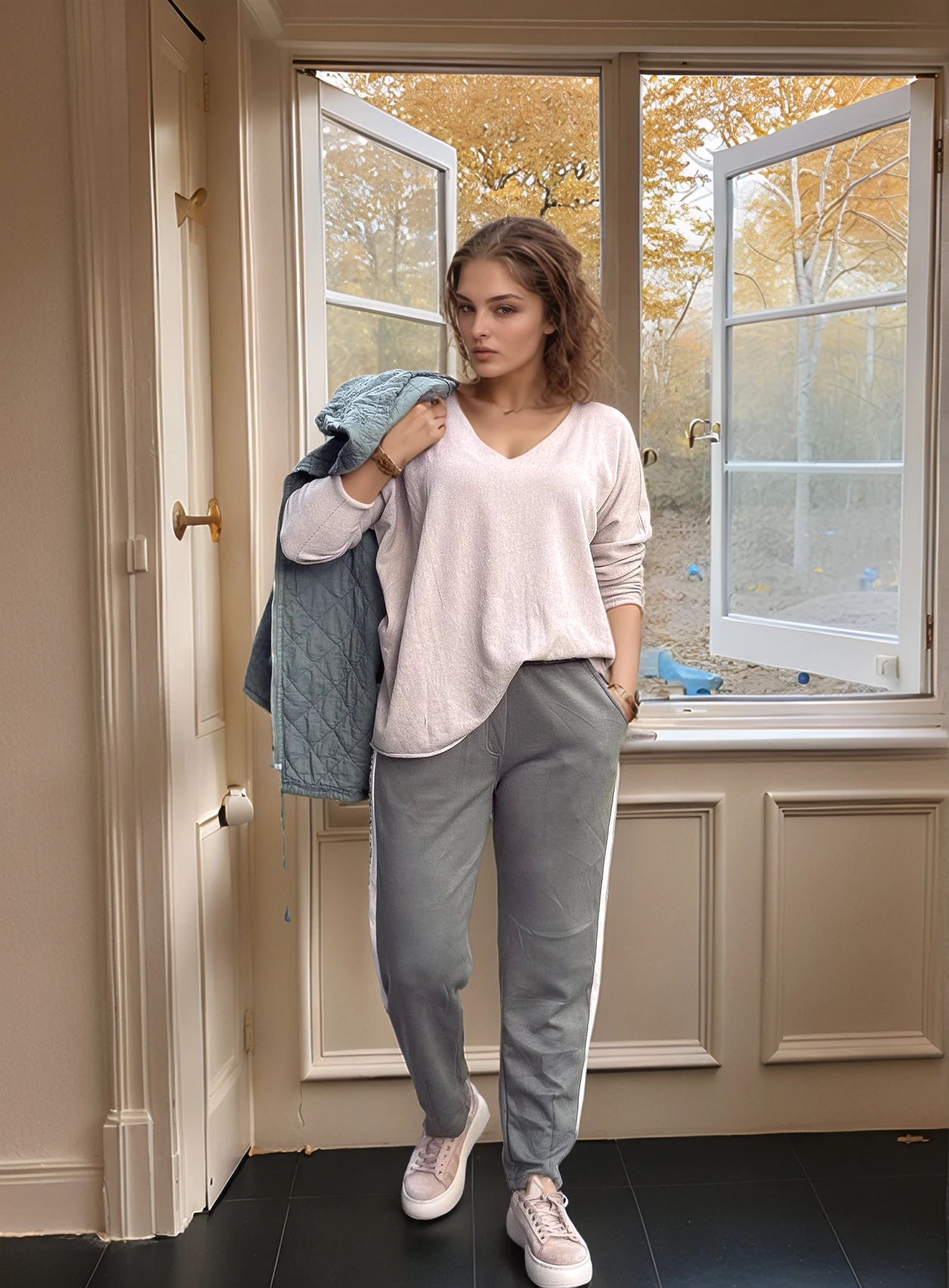 Leopar Şeritli Modal Kumaş Havuç Paça Pantolon - HAKİ