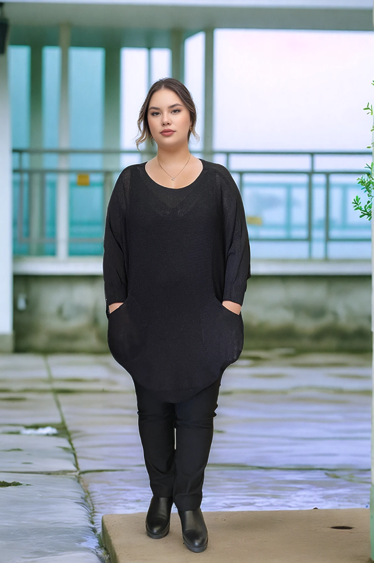 Oval kesim iki cepli merserize triko - SİYAH