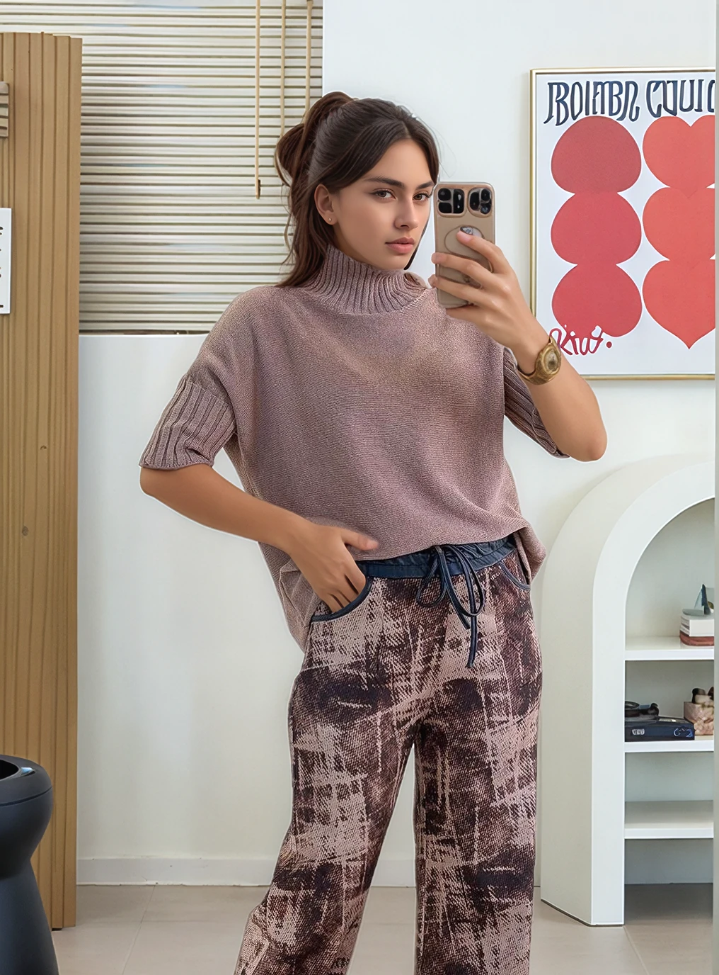 Yarım Kol Dik Yaka Triko - CAMEL