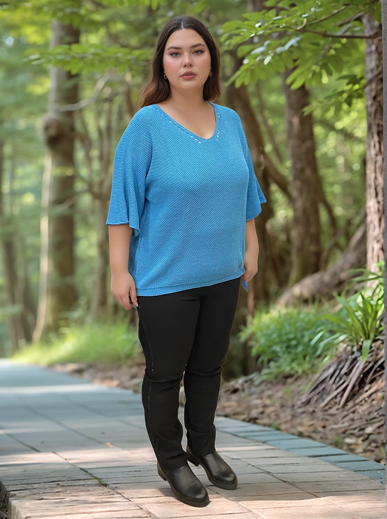 V Yaka Petek Örgü Merserize Bluz