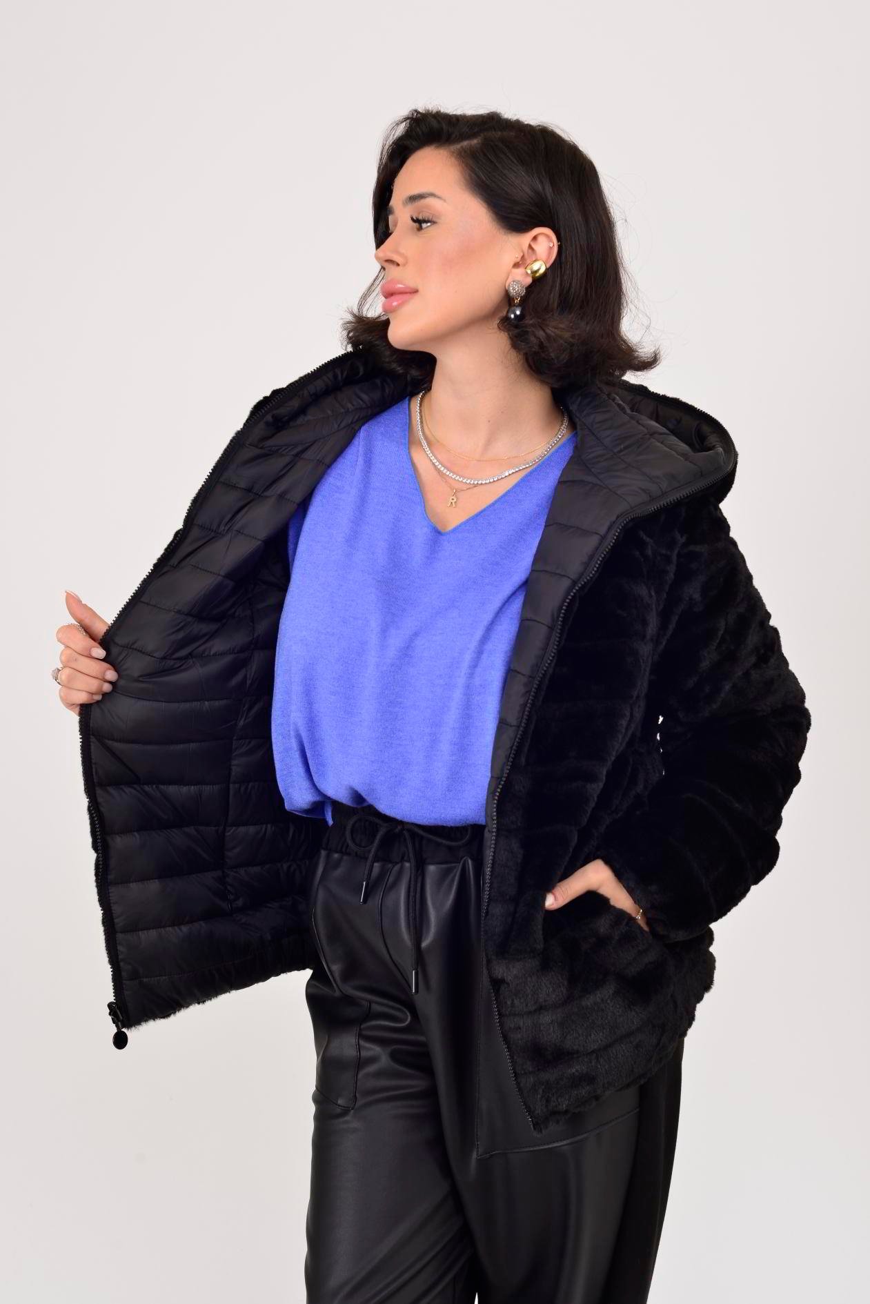 KÜRK DETAYLI ÇİFT TARAFLI MONT