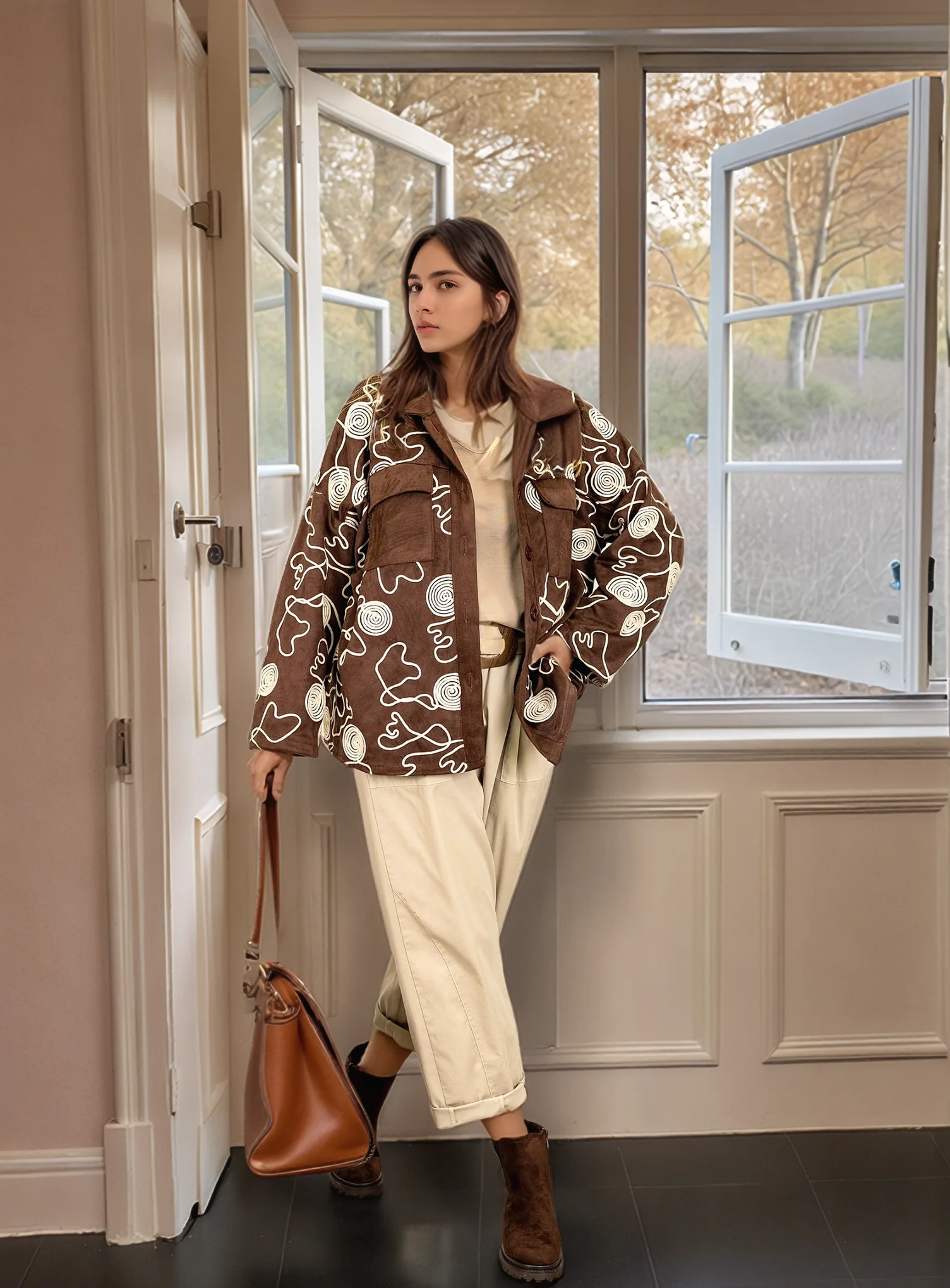 cep detaylı nubuk ceket gömlek - KAHVE