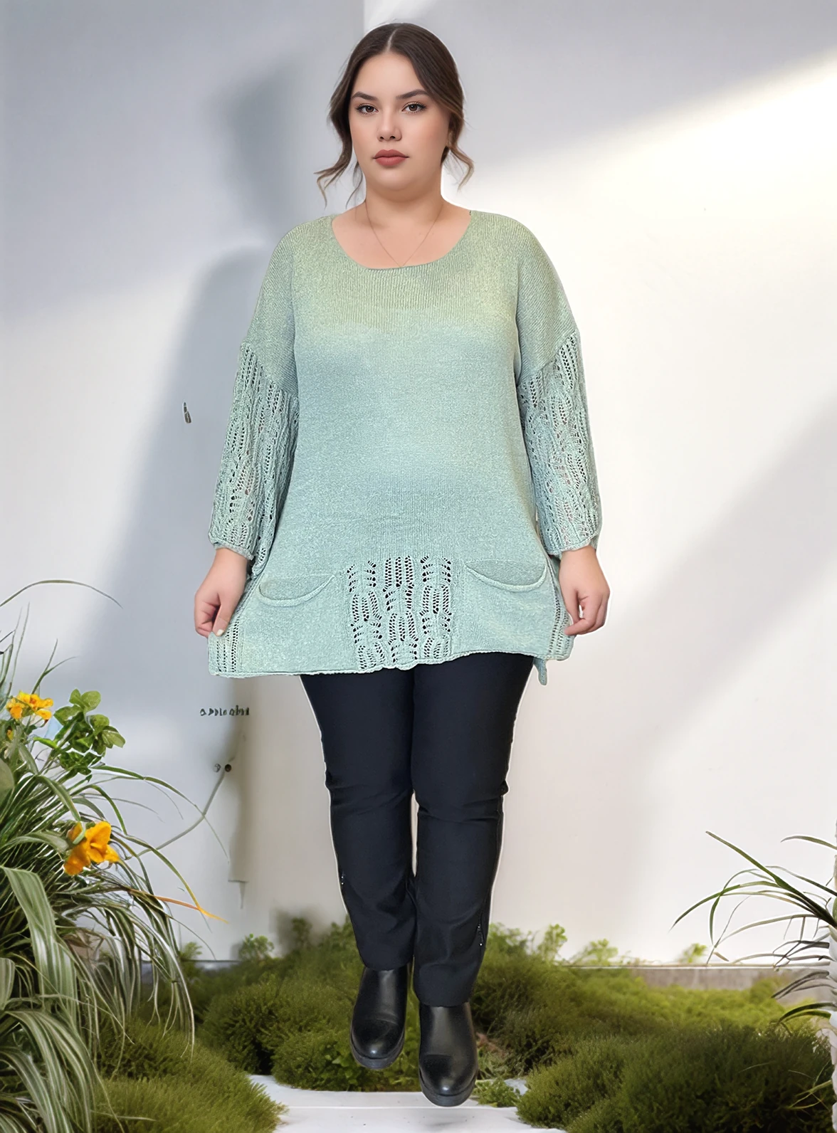 Kol Ve Eteği Ajurlu Cepli Merserize Bluz - MİNT