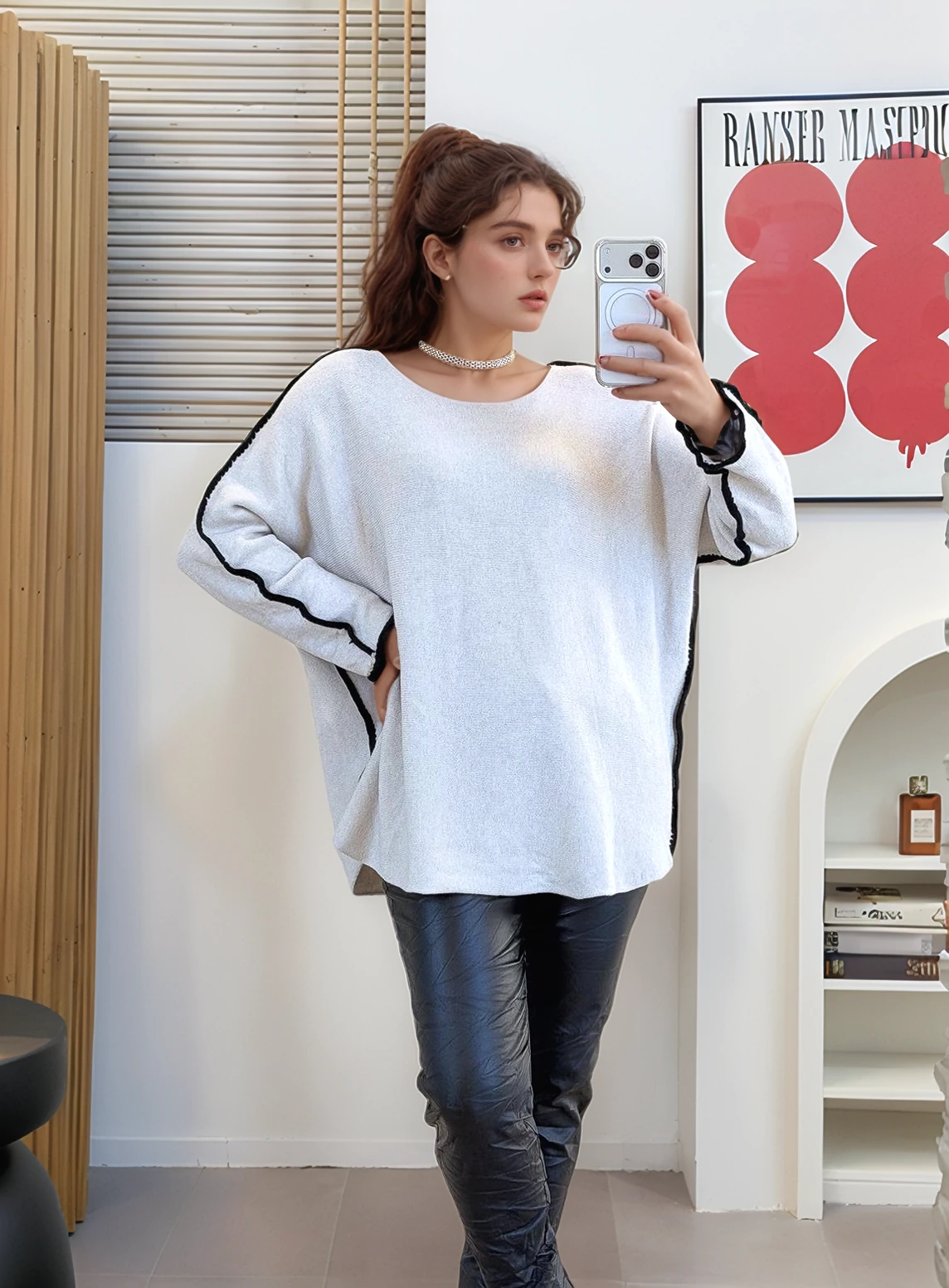 Kenarları Örgü Şerit Detaylı Triko  - BEYAZ