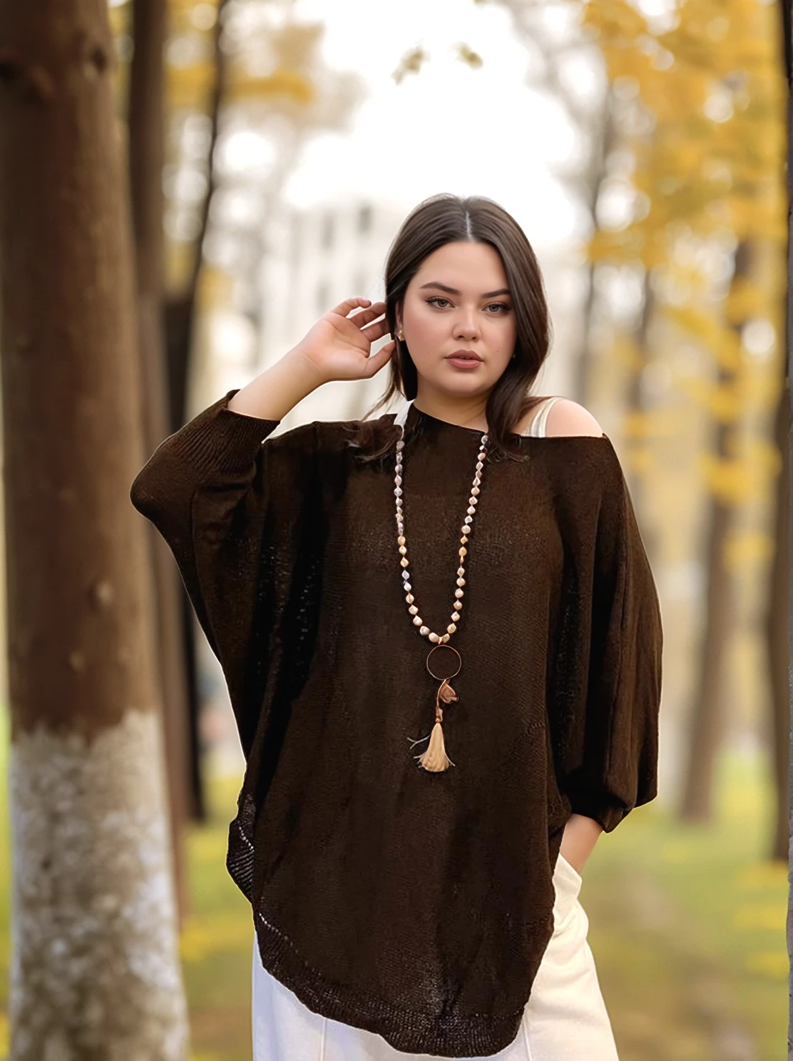 Oval kesim iki cepli merserize triko - KAHVE