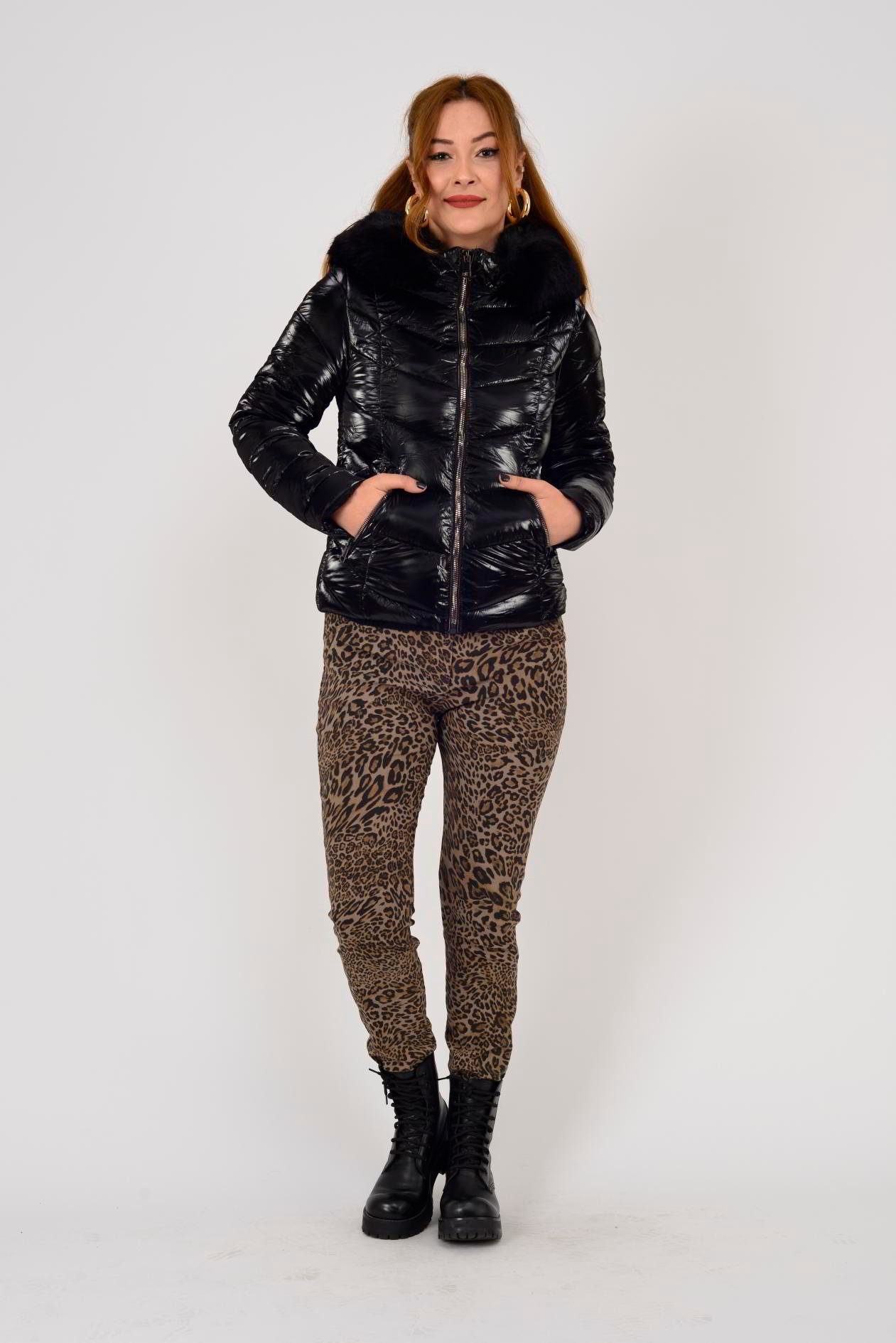 KÜRK DETAYLI KAPİTONE MONT - SİYAH